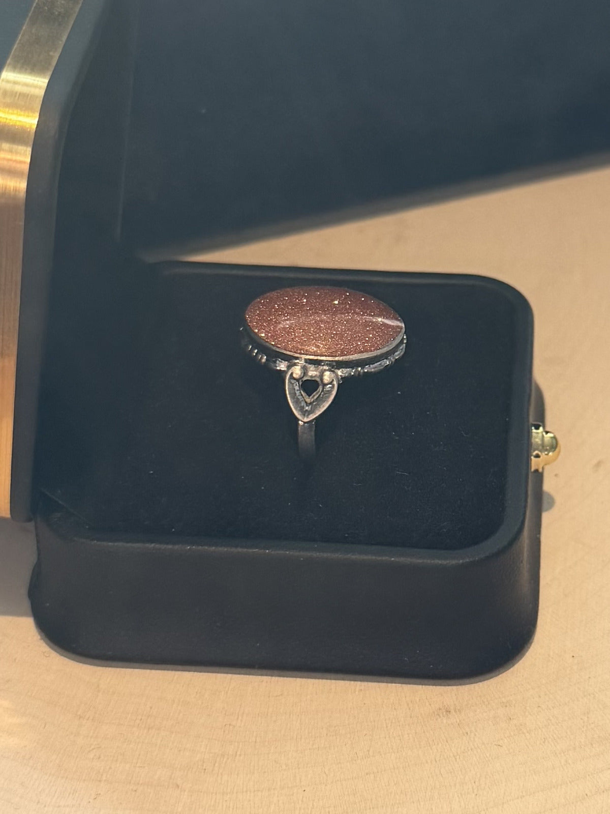 1930s 1940s Art Deco Signed C&C Clark Coombs Sterling Silver Goldstone Ring US 6