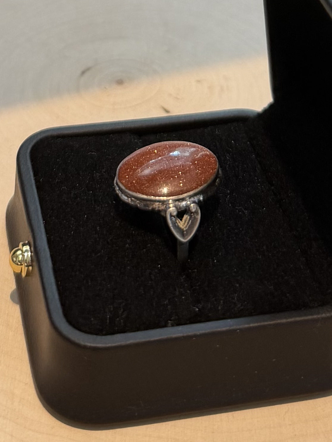 1930s 1940s Art Deco Signed C&C Clark Coombs Sterling Silver Goldstone Ring US 6