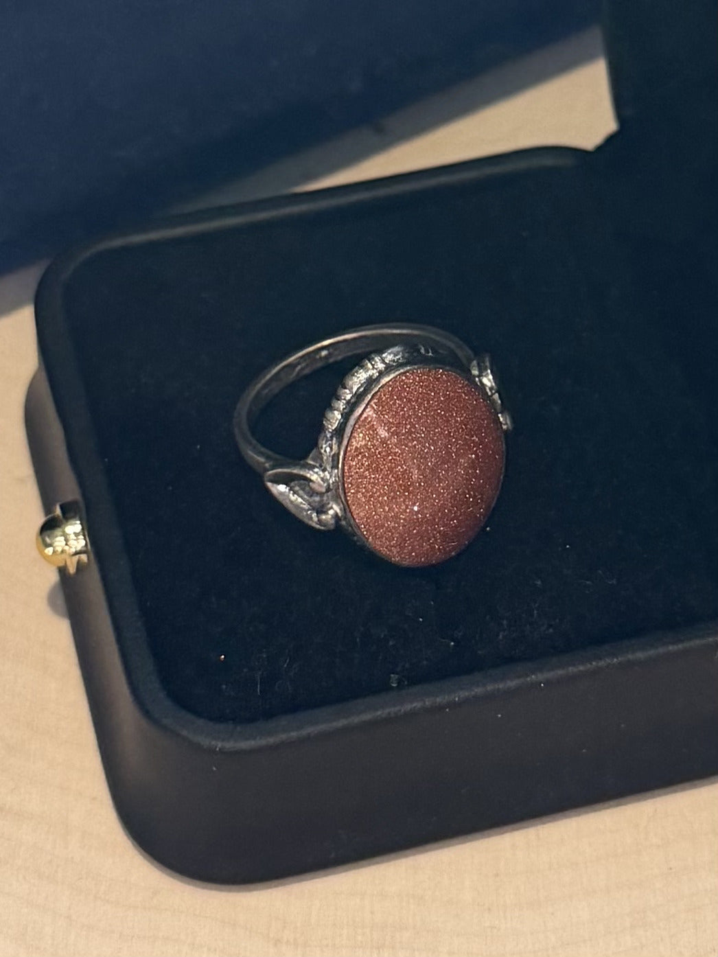 1930s 1940s Art Deco Signed C&C Clark Coombs Sterling Silver Goldstone Ring US 6