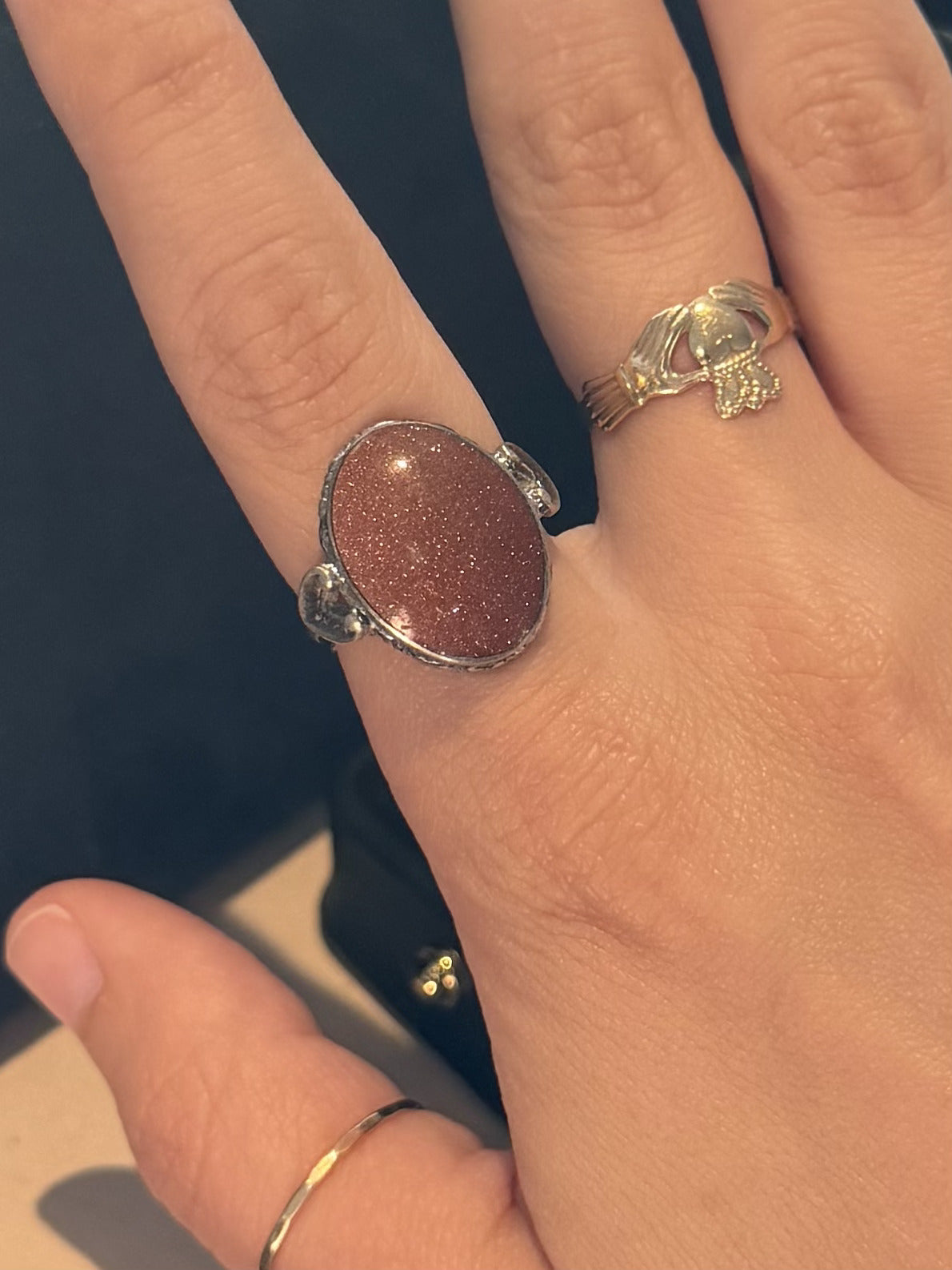 1930s 1940s Art Deco Signed C&C Clark Coombs Sterling Silver Goldstone Ring US 6