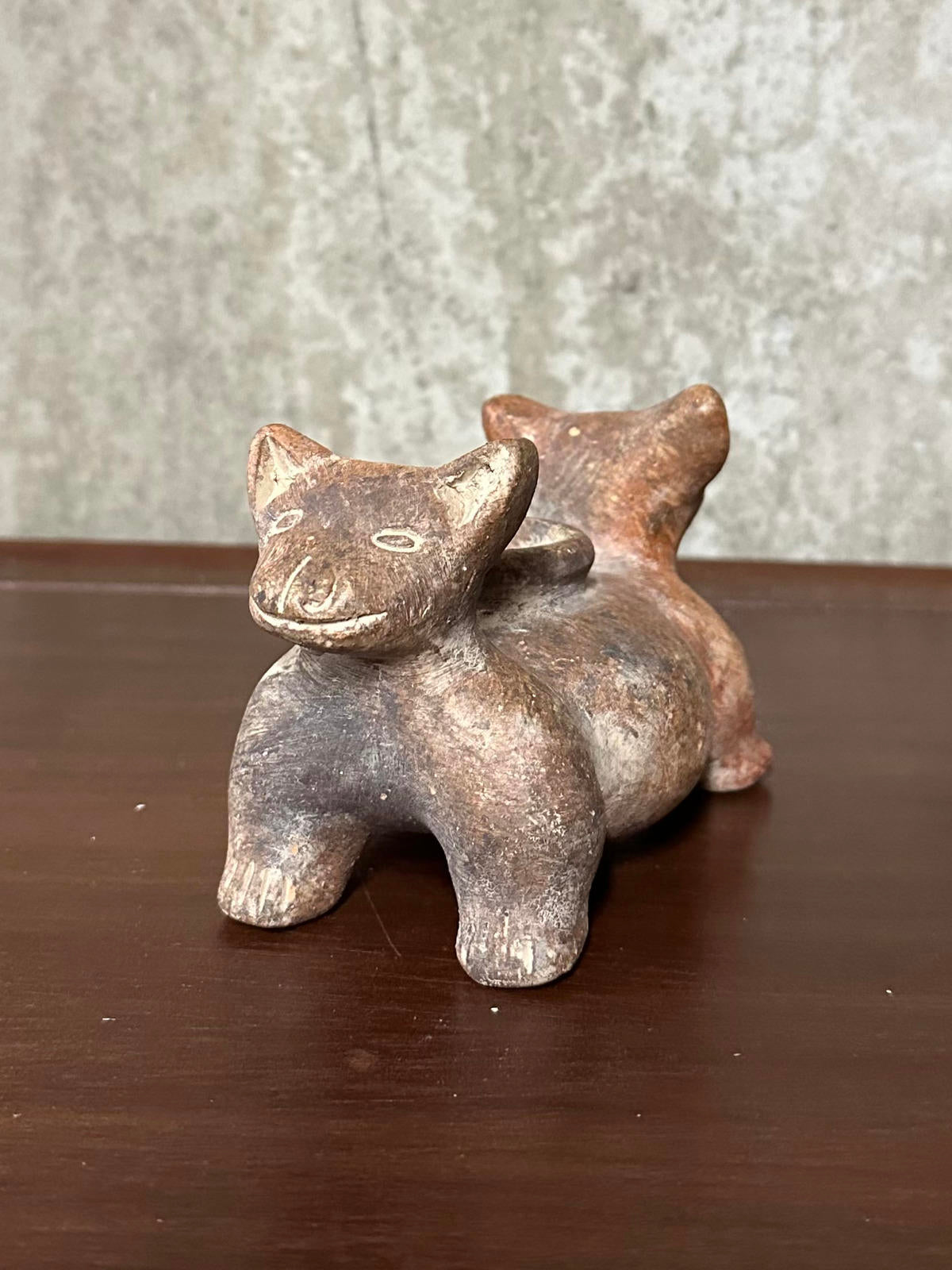 Vintage Clay Double Headed Colima Dog Vessel Pre Columbian Style Pottery