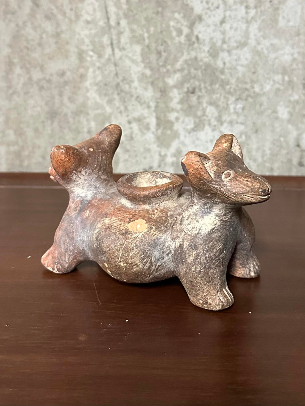 Vintage Clay Double Headed Colima Dog Vessel Pre Columbian Style Pottery