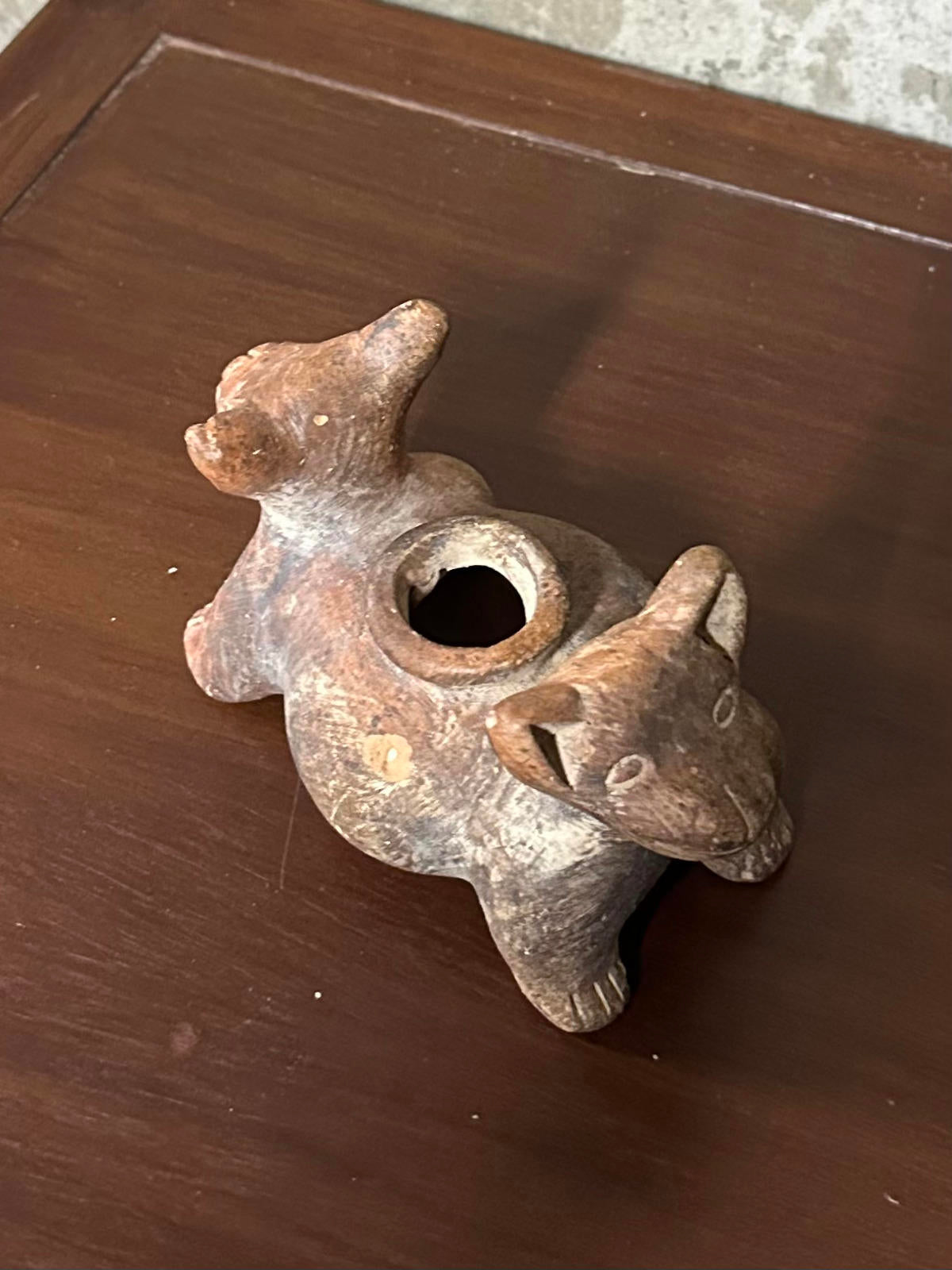 Vintage Clay Double Headed Colima Dog Vessel Pre Columbian Style Pottery