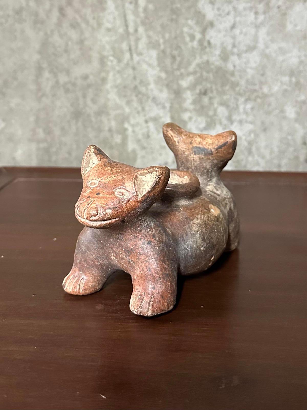 Vintage Clay Double Headed Colima Dog Vessel Pre Columbian Style Pottery