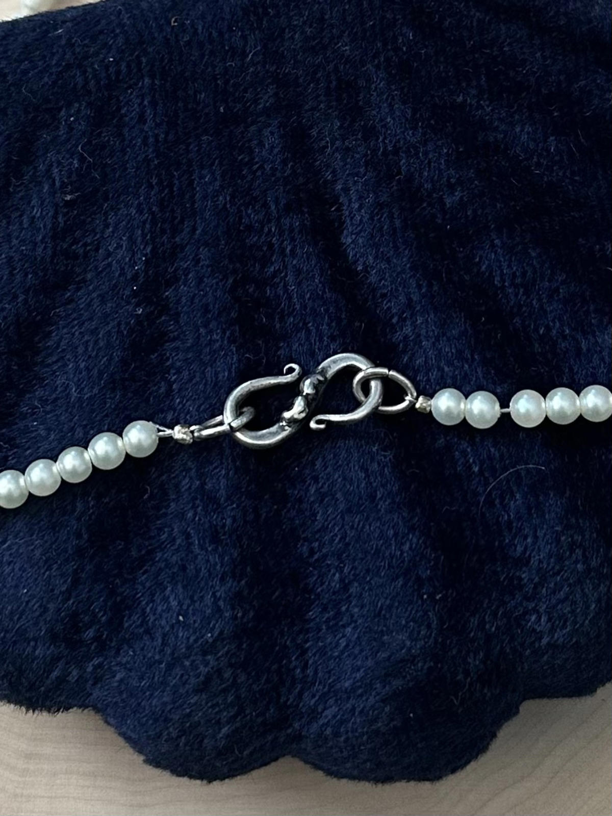 Vintage Sterling Silver Faux Pearl Floral Repousse Heart Pendant Necklace