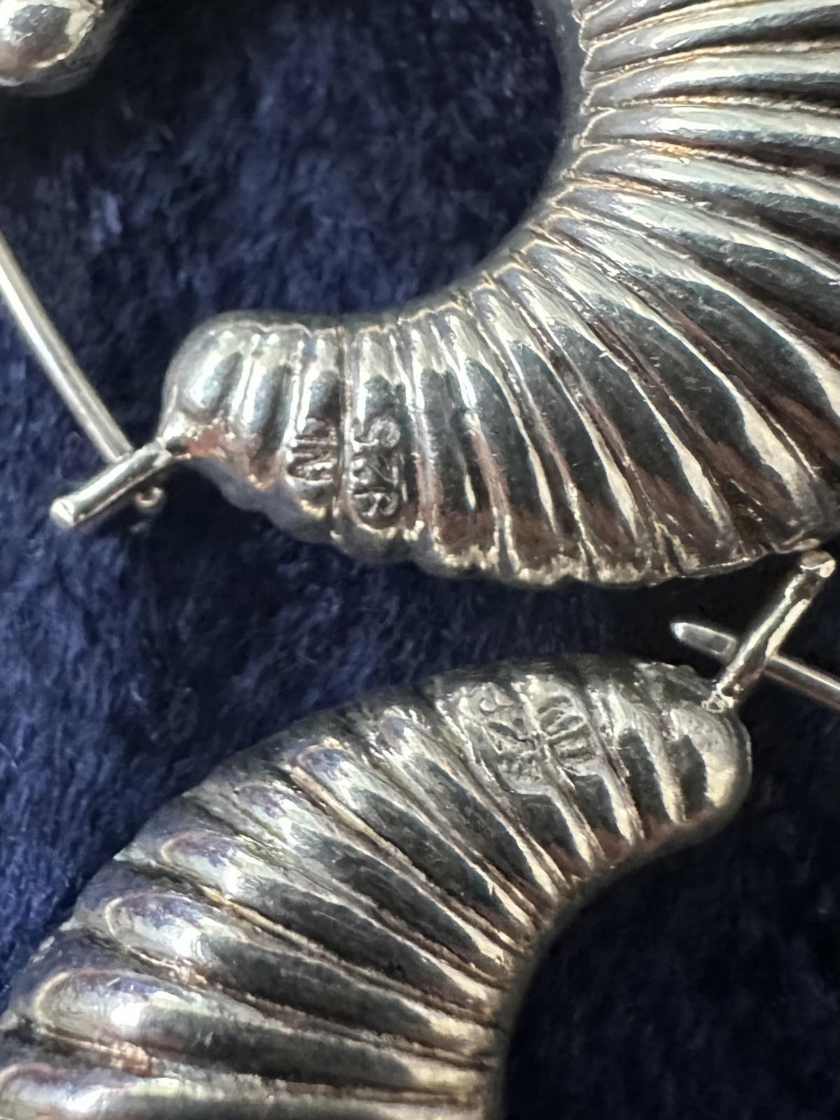 Vintage Chunky Sterling Silver Ribbed Hoop Earrings