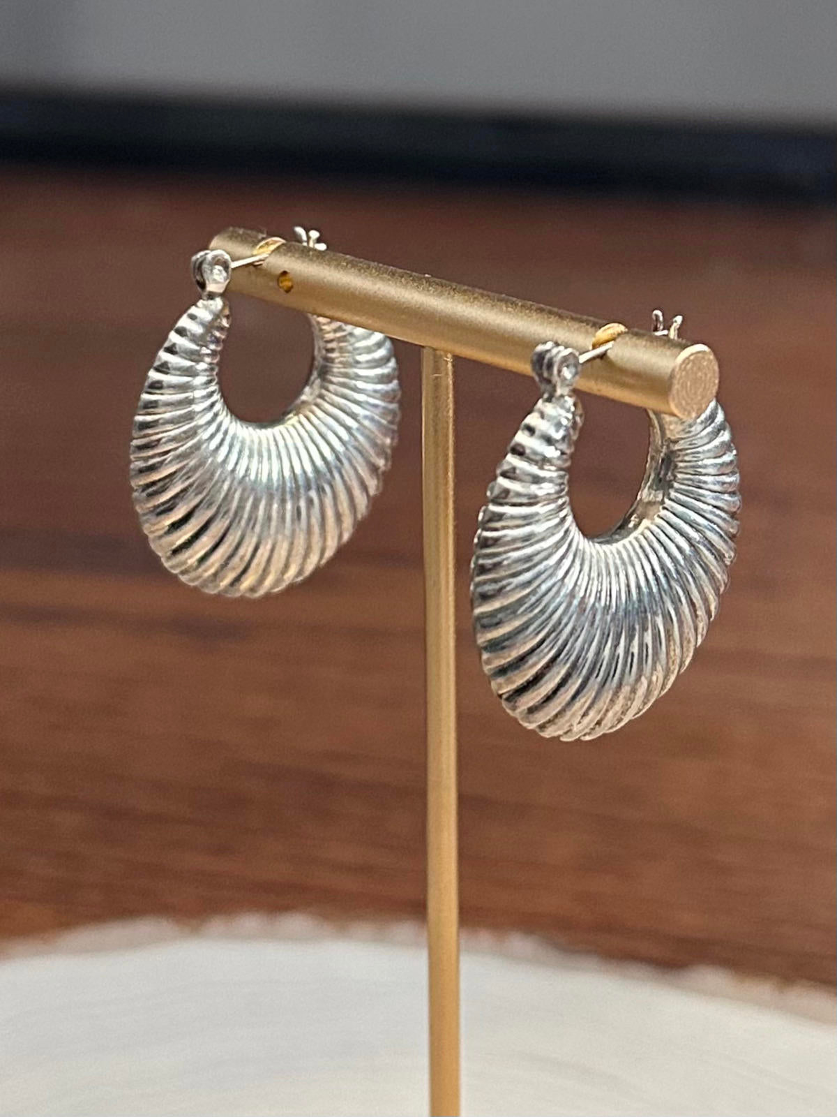 Vintage Chunky Sterling Silver Ribbed Hoop Earrings