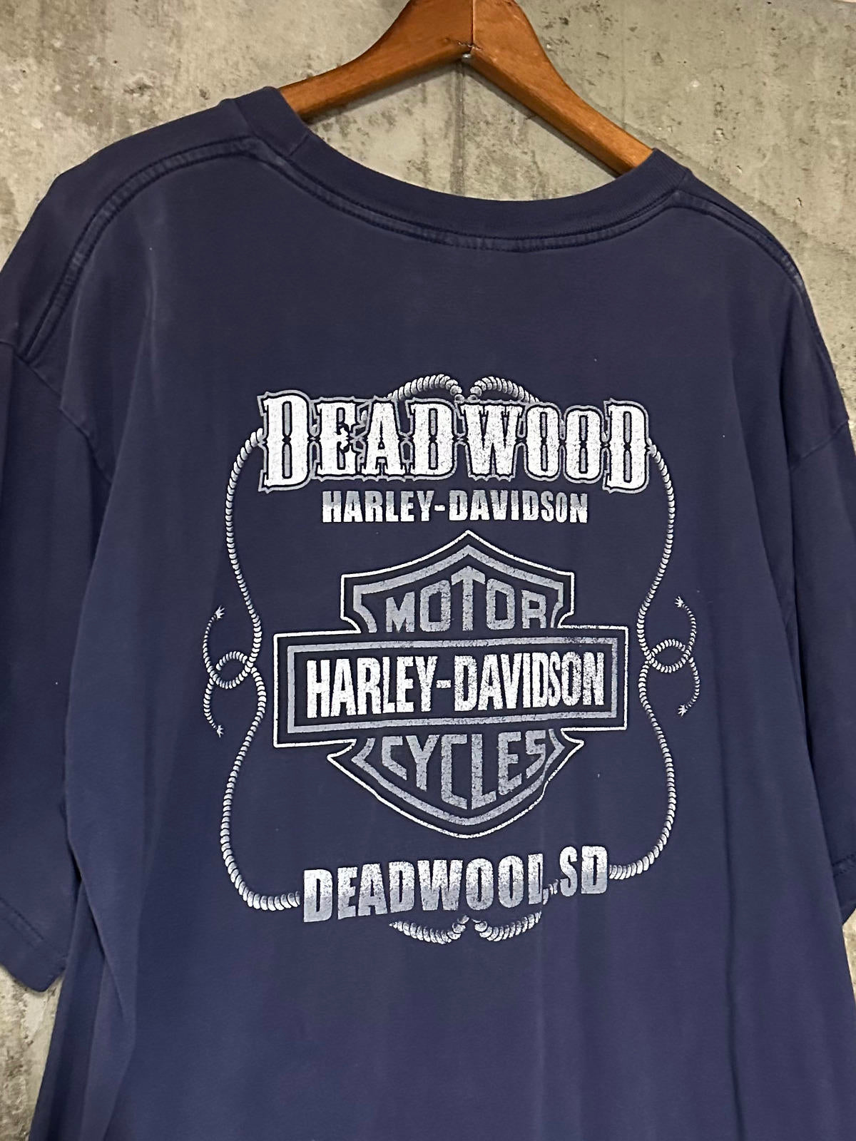 Y2K 2008 Harley Davidson Deadwood South Dakota Navy Blue Tee 2XL