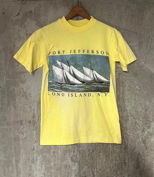 1989 Port Jefferson Long Island NY Sail Ship Yellow Single Stitch Tee