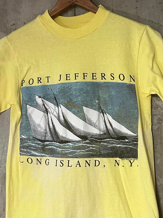 1989 Port Jefferson Long Island NY Sail Ship Yellow Single Stitch Tee