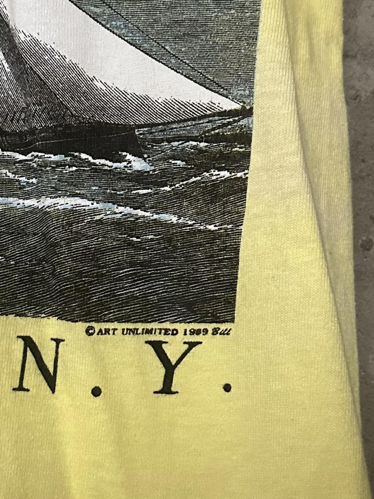 1989 Port Jefferson Long Island NY Sail Ship Yellow Single Stitch Tee