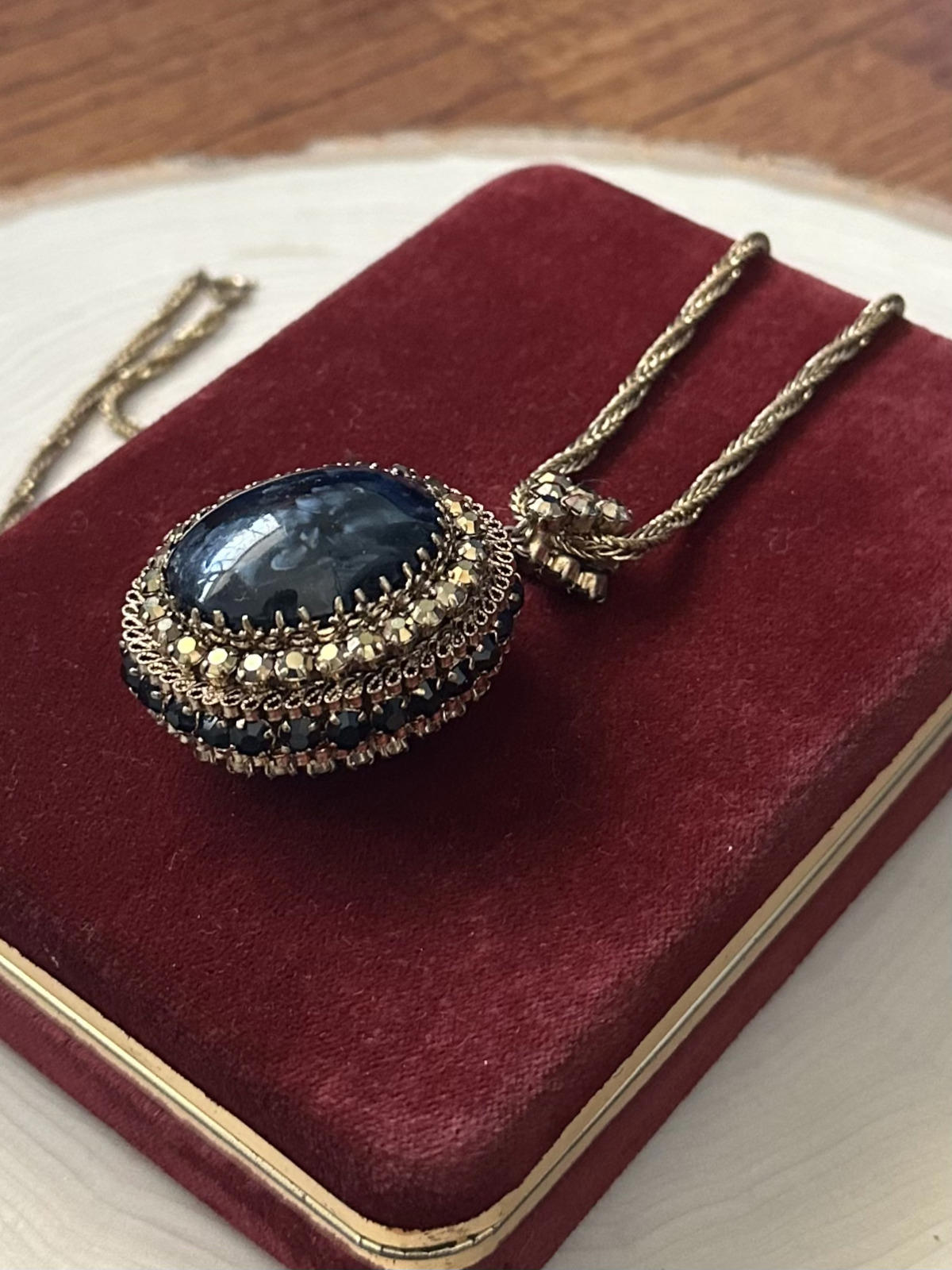 VTG 1960s Midcentury Double Sided Faux Cabochon & Rhinestone Statement Necklace