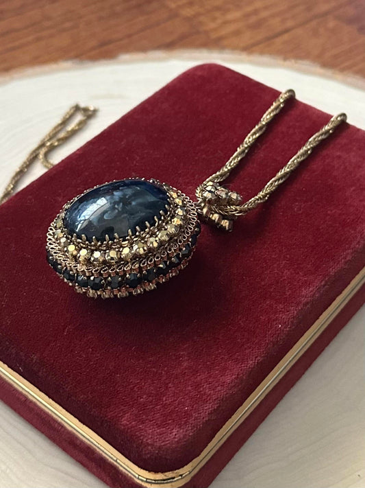 VTG 1960s Midcentury Double Sided Faux Cabochon & Rhinestone Statement Necklace