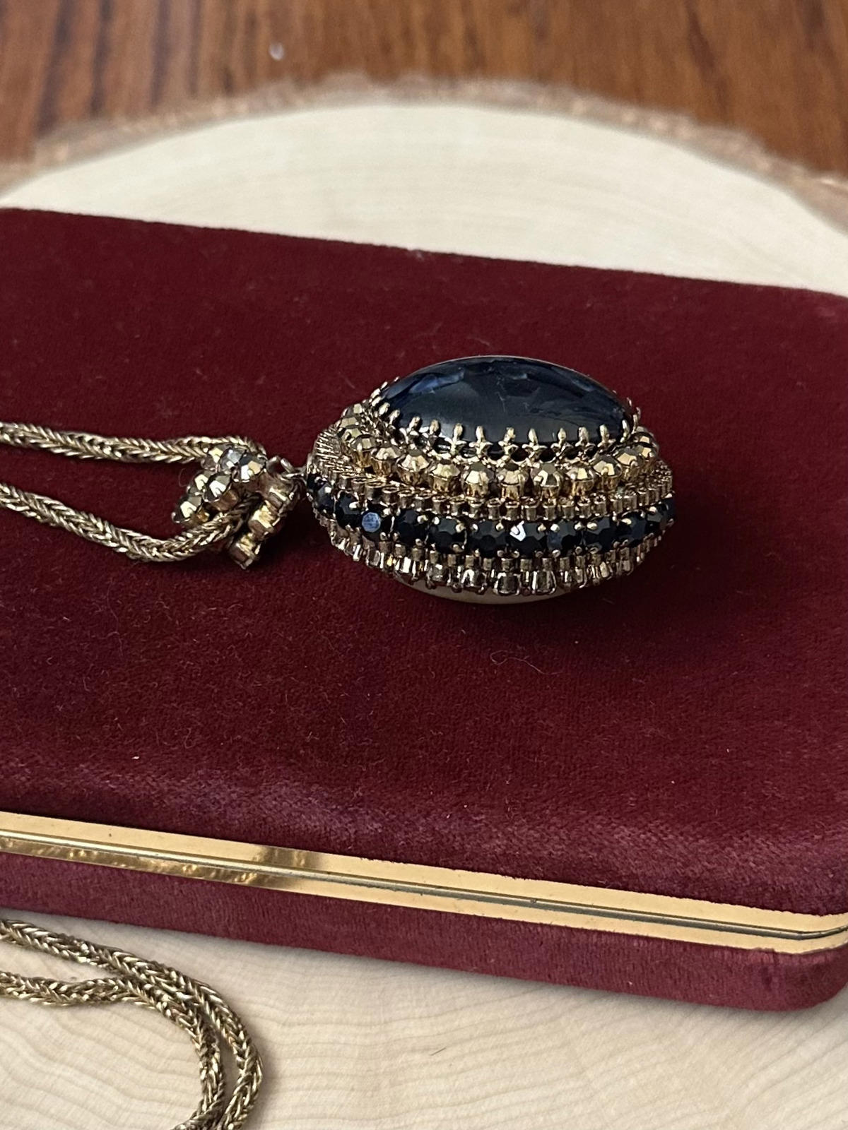 VTG 1960s Midcentury Double Sided Faux Cabochon & Rhinestone Statement Necklace