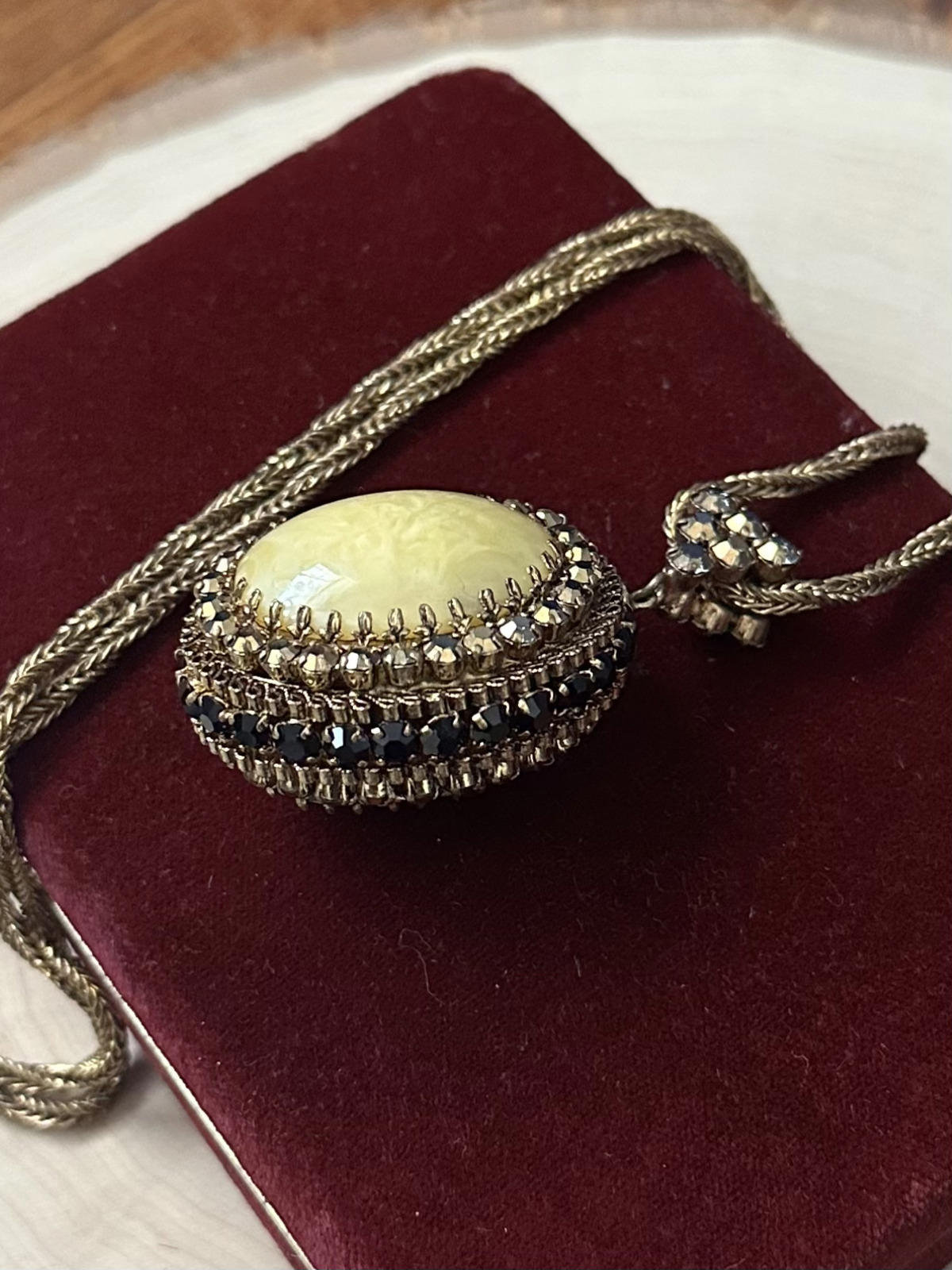 VTG 1960s Midcentury Double Sided Faux Cabochon & Rhinestone Statement Necklace