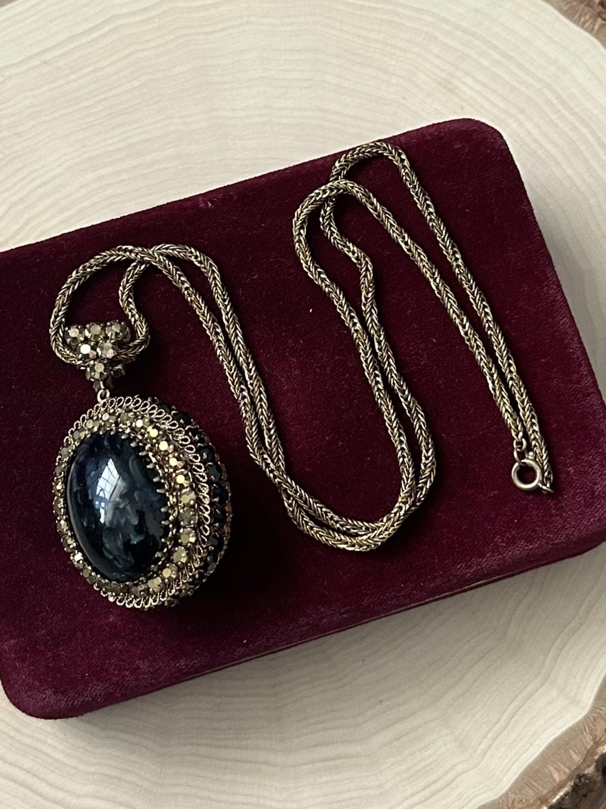 VTG 1960s Midcentury Double Sided Faux Cabochon & Rhinestone Statement Necklace