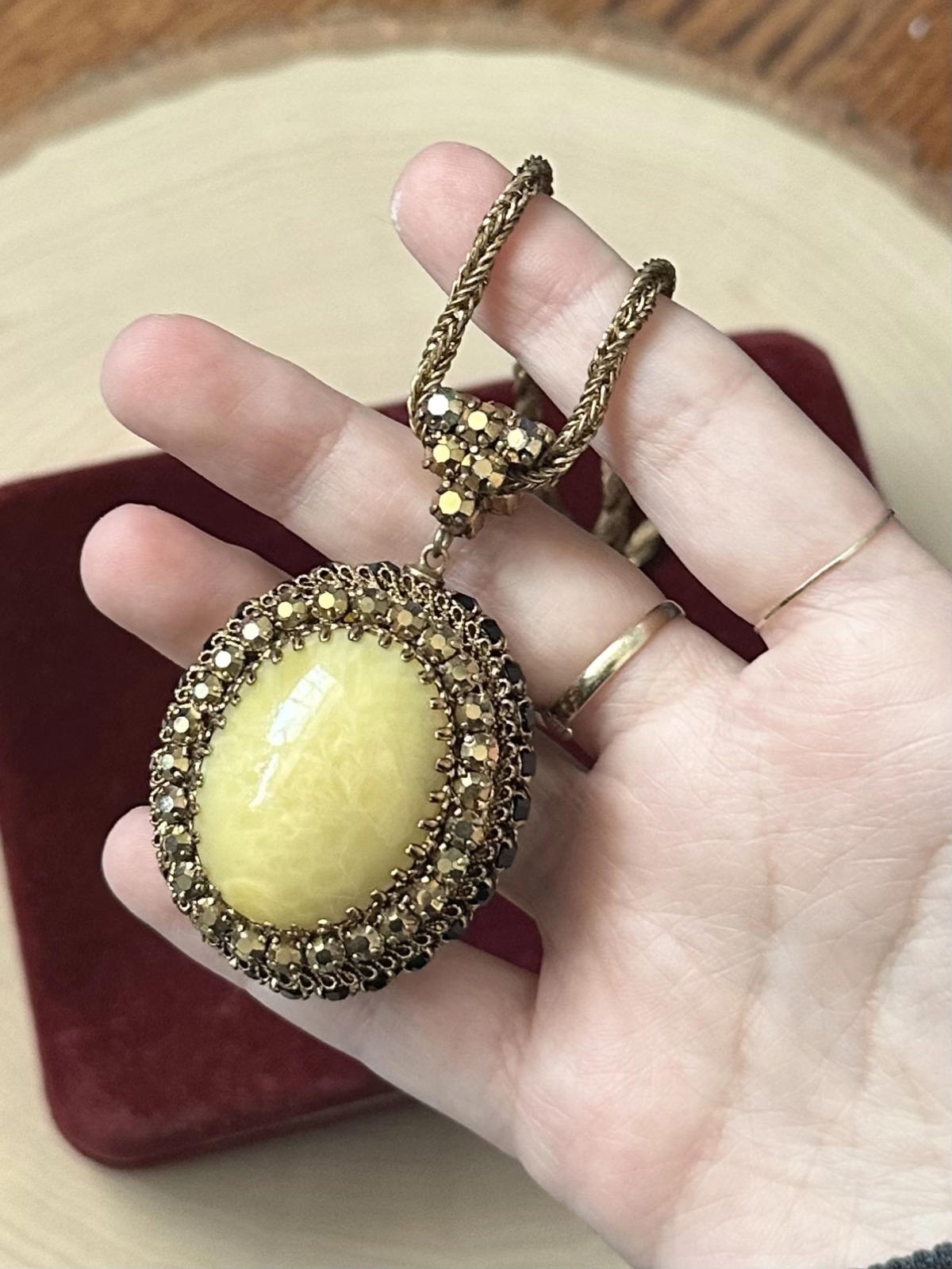 VTG 1960s Midcentury Double Sided Faux Cabochon & Rhinestone Statement Necklace