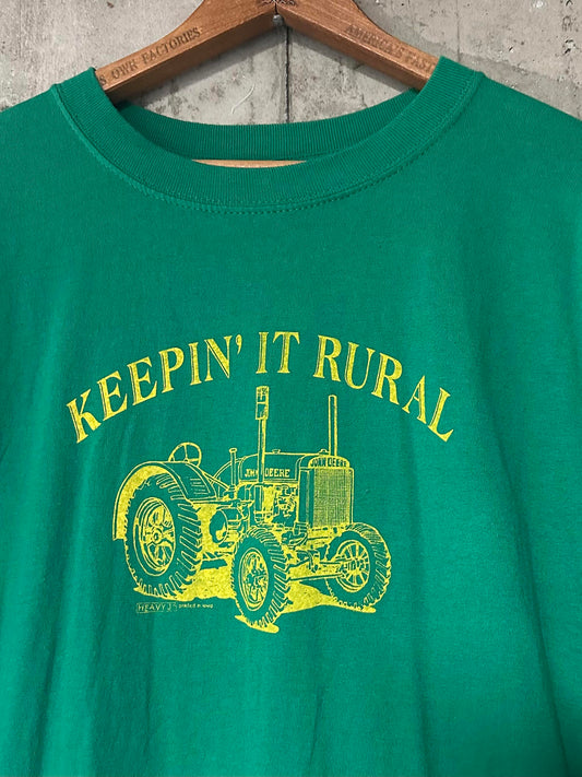 Vintage Y2K John Deere Keepin it Rural Tractor Green Cotton Anvil Tee 3X