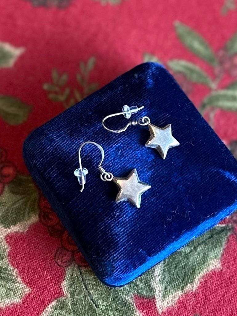 Sterling Silver 925 Star Dangle Drop Earrings Y2K