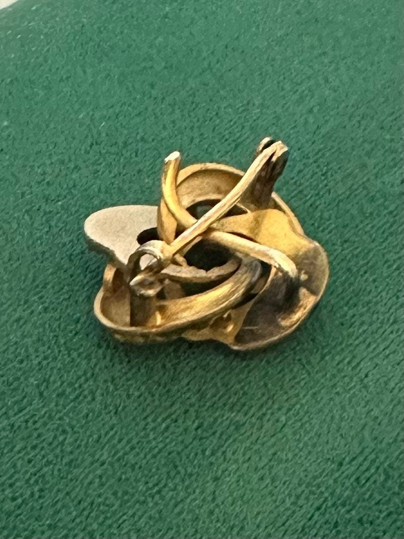 Antique Victorian Gold Tone Rhinestone Floral Love Knot Pin