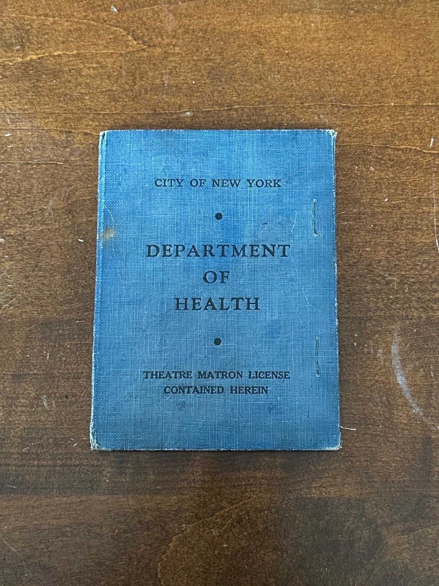 Vintage 1940s Theatre Matron License NYC Dept of Health Issued to Hannah Pelter 1940 New York City