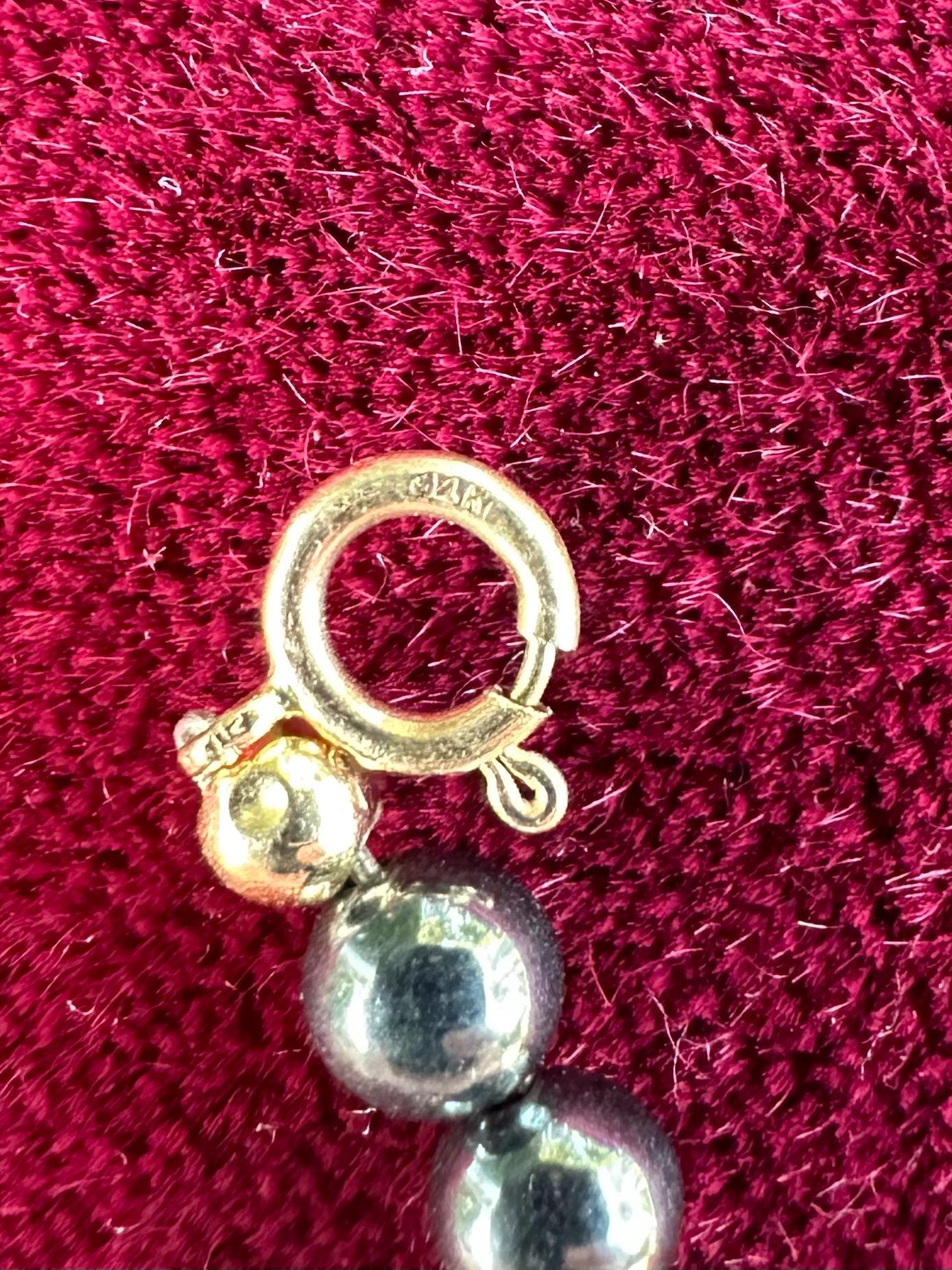 Vintage Dainty 14k Yellow Gold Genuine Hematite & Pearl 4mm Beaded Bracelet 7”