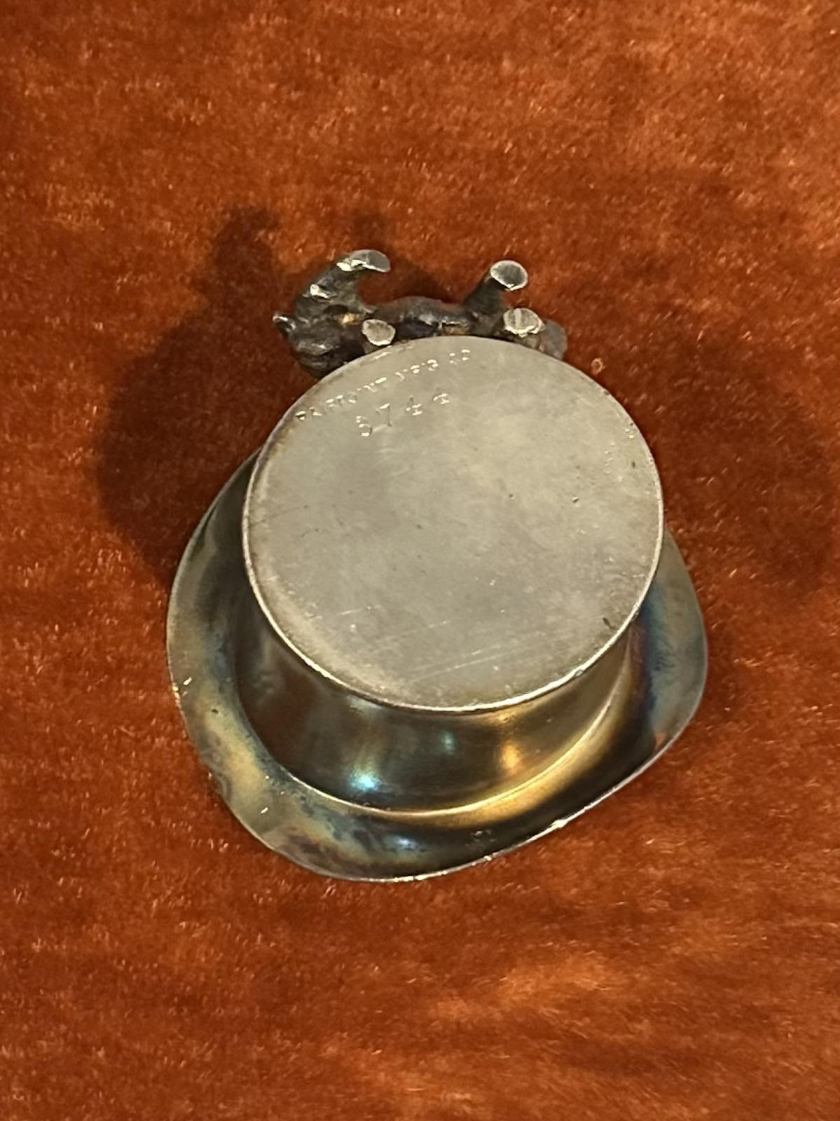 Antique Victorian Pairpoint Mfg Co. Silver Plate Figural Top Hat English Bulldog Toothpick Holder