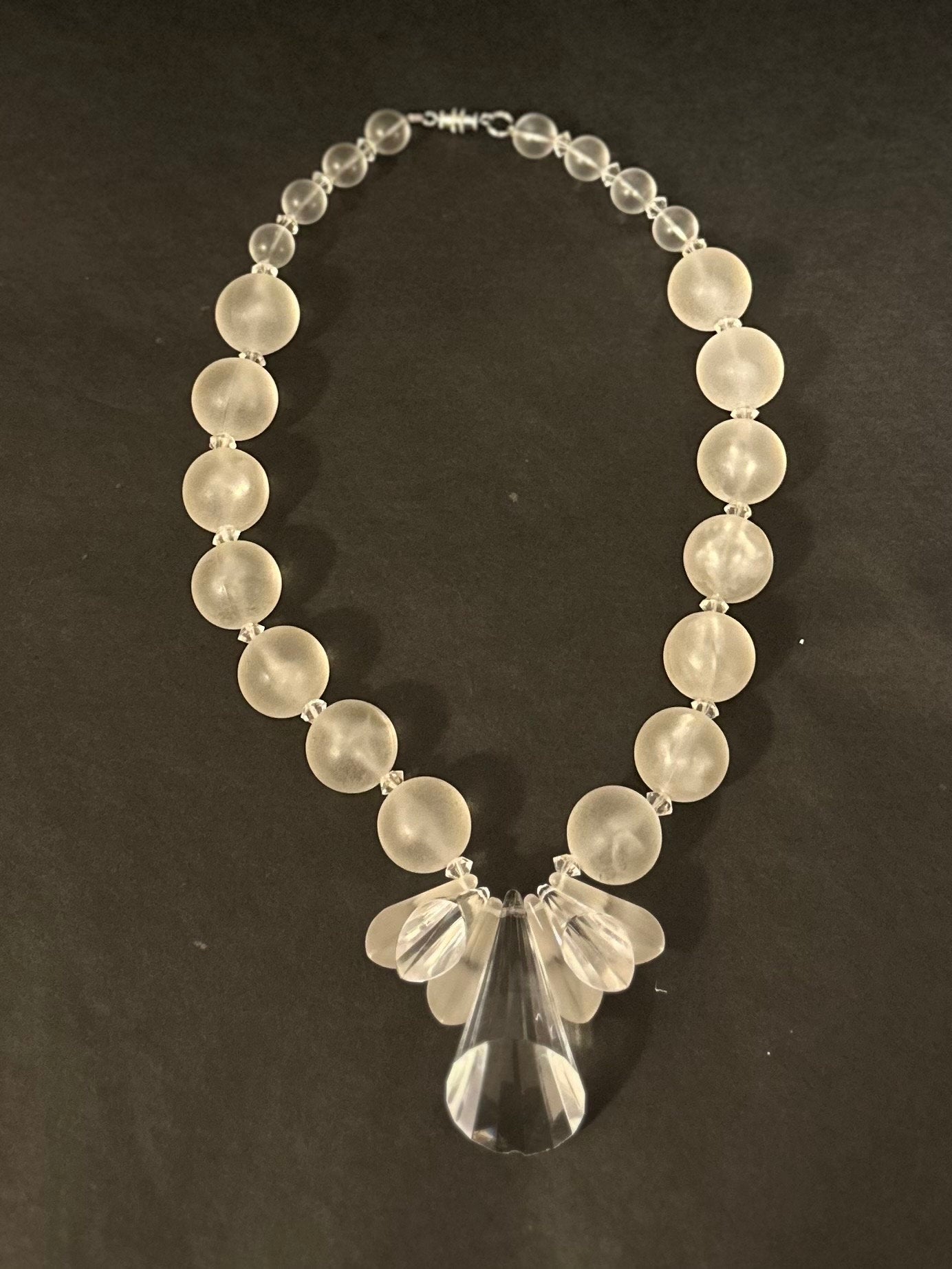 Rare Vintage 1950s Clear & Frosted Graduated Lucite and Faceted Lucite Cone Beaded Collar Necklace | Avant Garde Couture Statement Jewelry