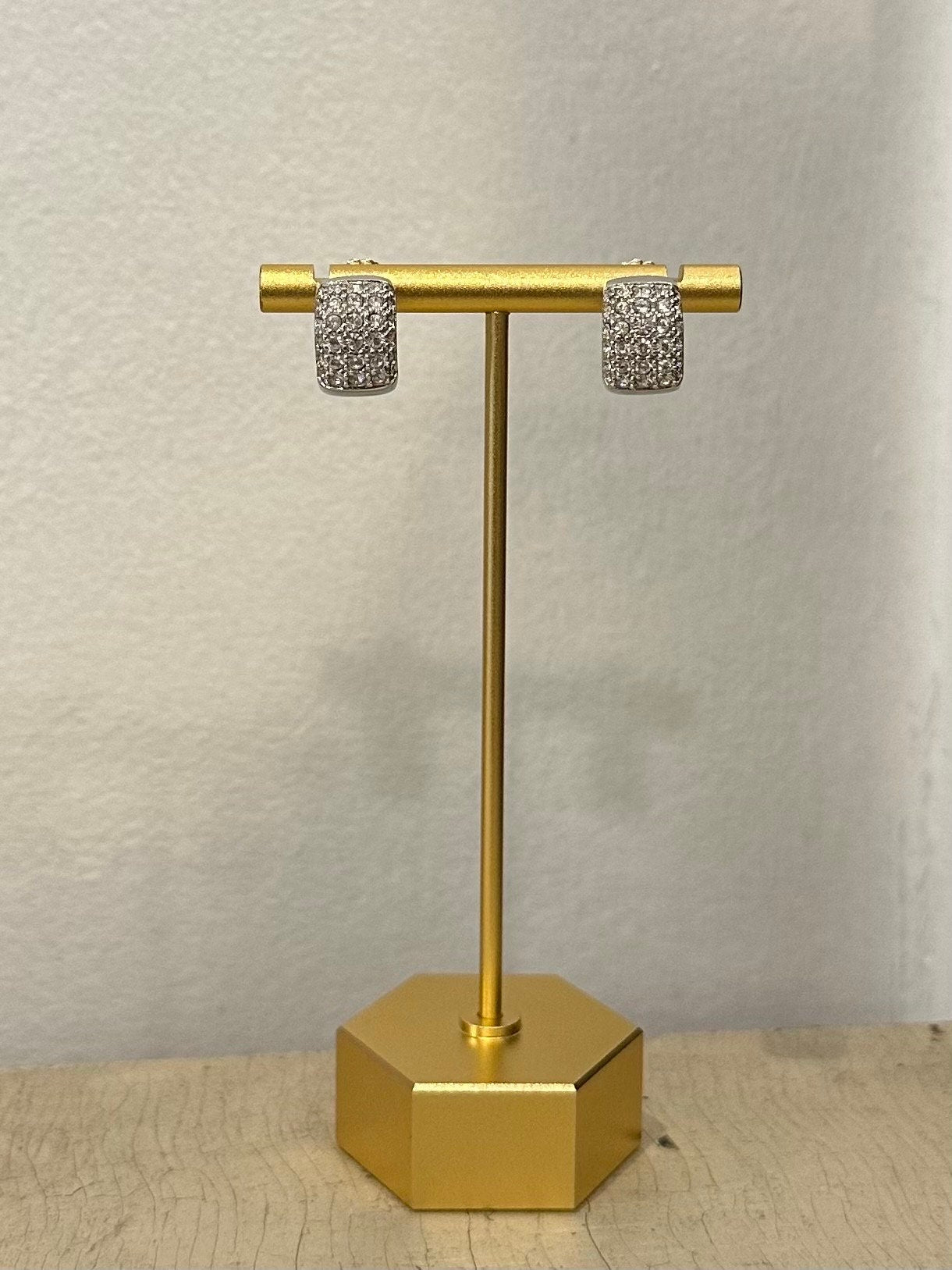 Swarovski Swan Signed Pave Crystal Silver Tone Huggie Earrings | 1990s-Contemporary
