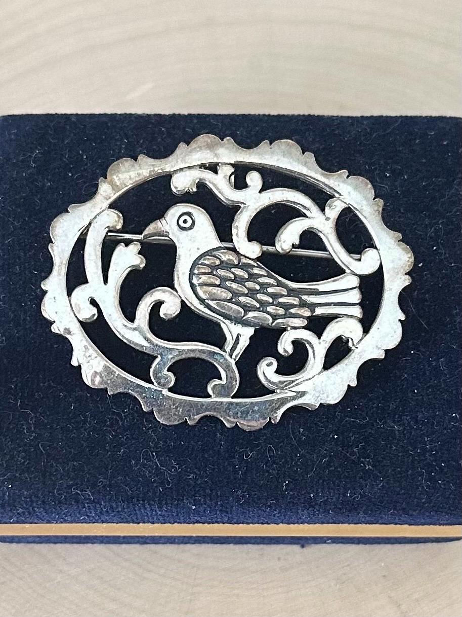Vintage 1980s Hand & Hammer Handcrafted Sterling Silver Dove Pigeon Brooch or Pendant
