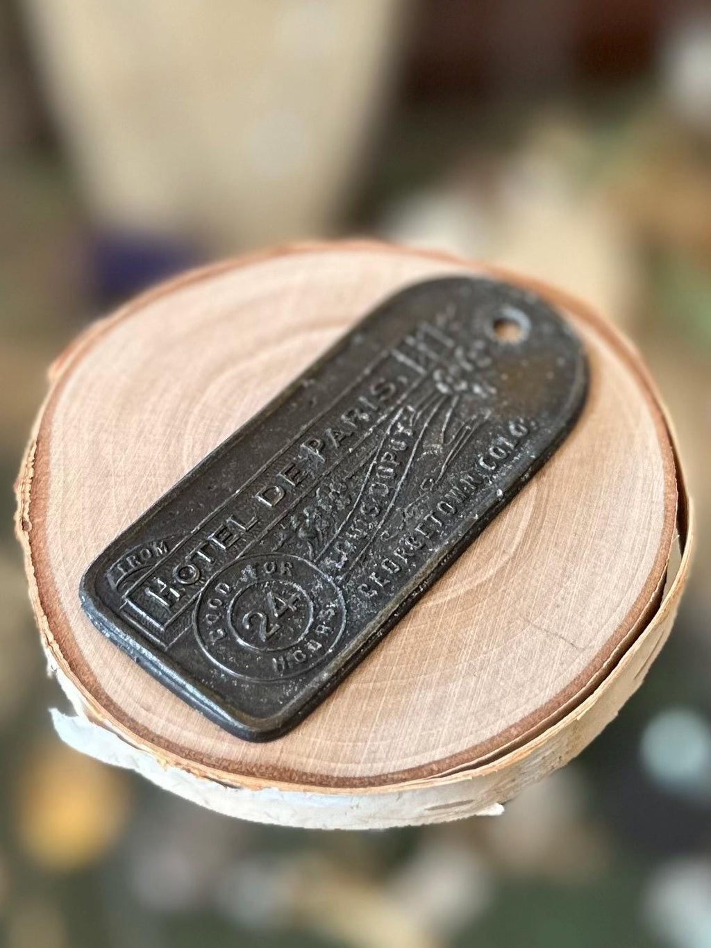 Vintage Reproduction Novelty Hotel de Paris Louis Dupuy Georgetown, Colo. Madame Sophie’s Brothel Metal Key Tag