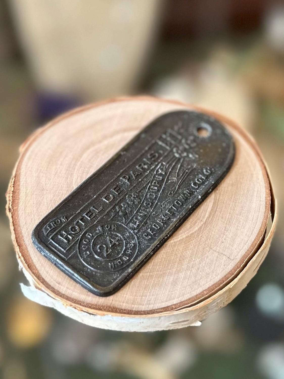 Vintage Reproduction Novelty Hotel de Paris Louis Dupuy Georgetown, Colo. Madame Sophie’s Brothel Metal Key Tag