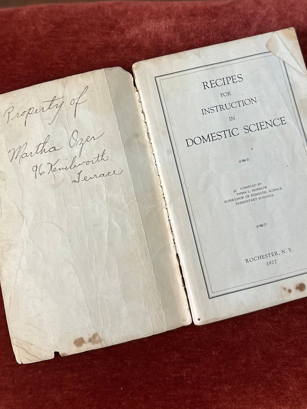Vintage 1927 Recipes for Instruction in Domestic Science Paperback Book by Emma L. Morrow Rochester, N.Y.