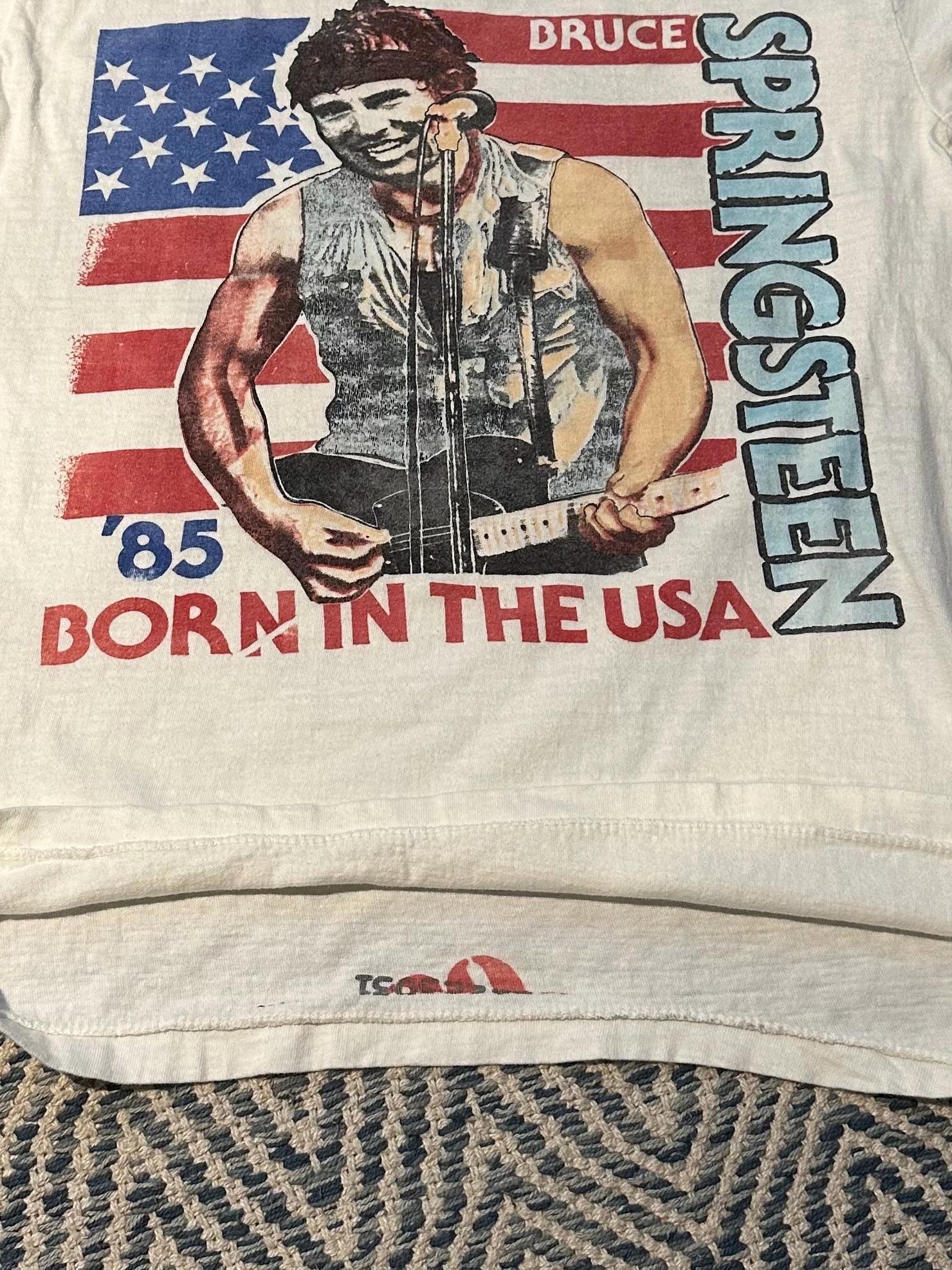 Vintage Original 1980s 1985 Bruce Springsteen Born in the USA Rockin America East Rutherford NJ Giant Stadium Tour Tee Misprint