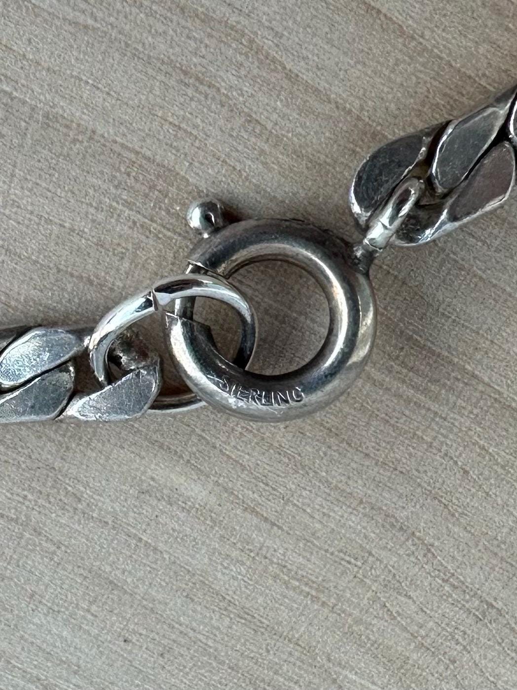 Vintage Sterling Silver Flat Curb Chain Cuban Chain 14.75” 14.37g