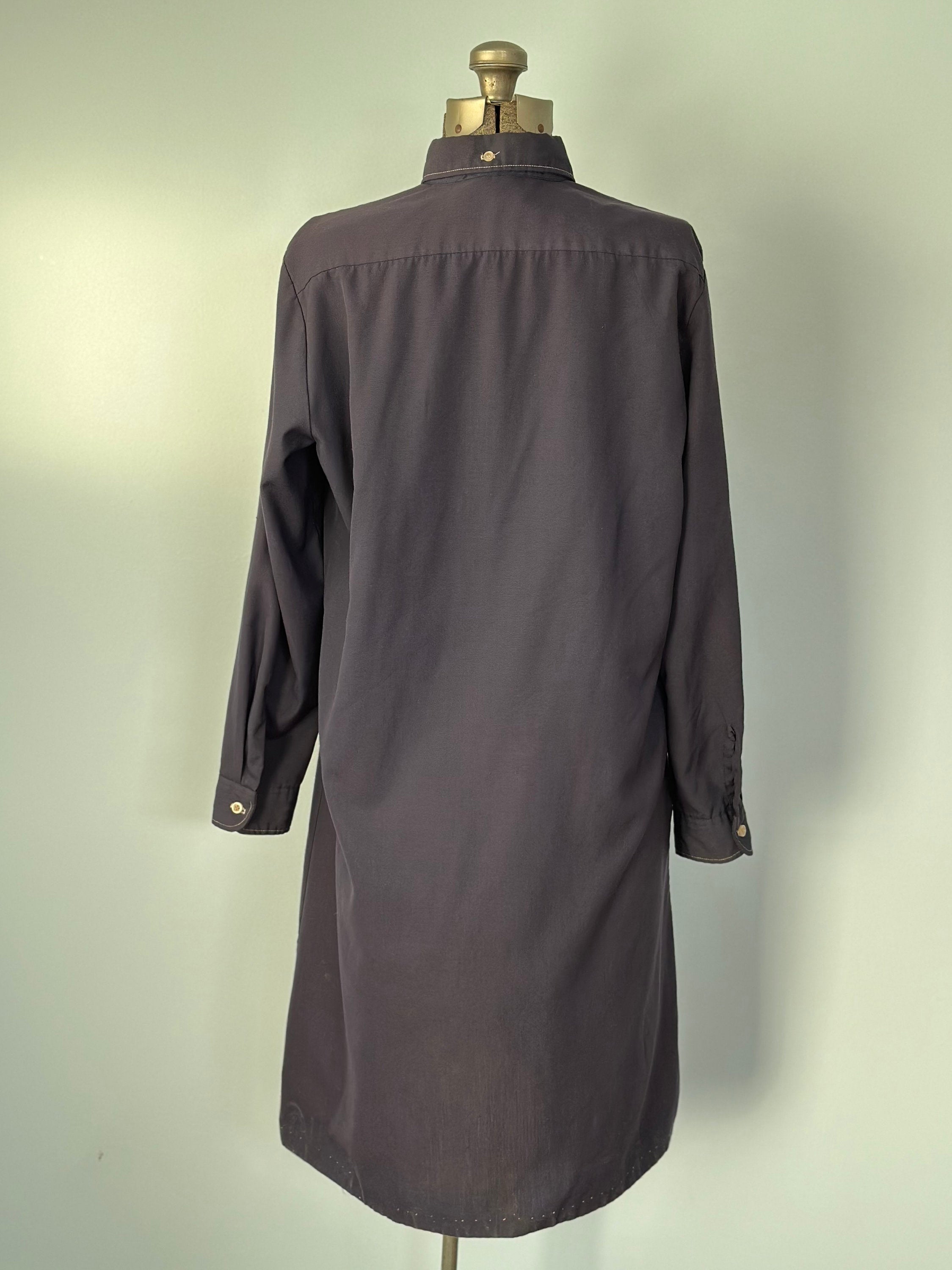Vintage 1970s Cobbies by Cos Cob Navy Blue Collar Button-Up Women's Long Sleeve Shirt Dress