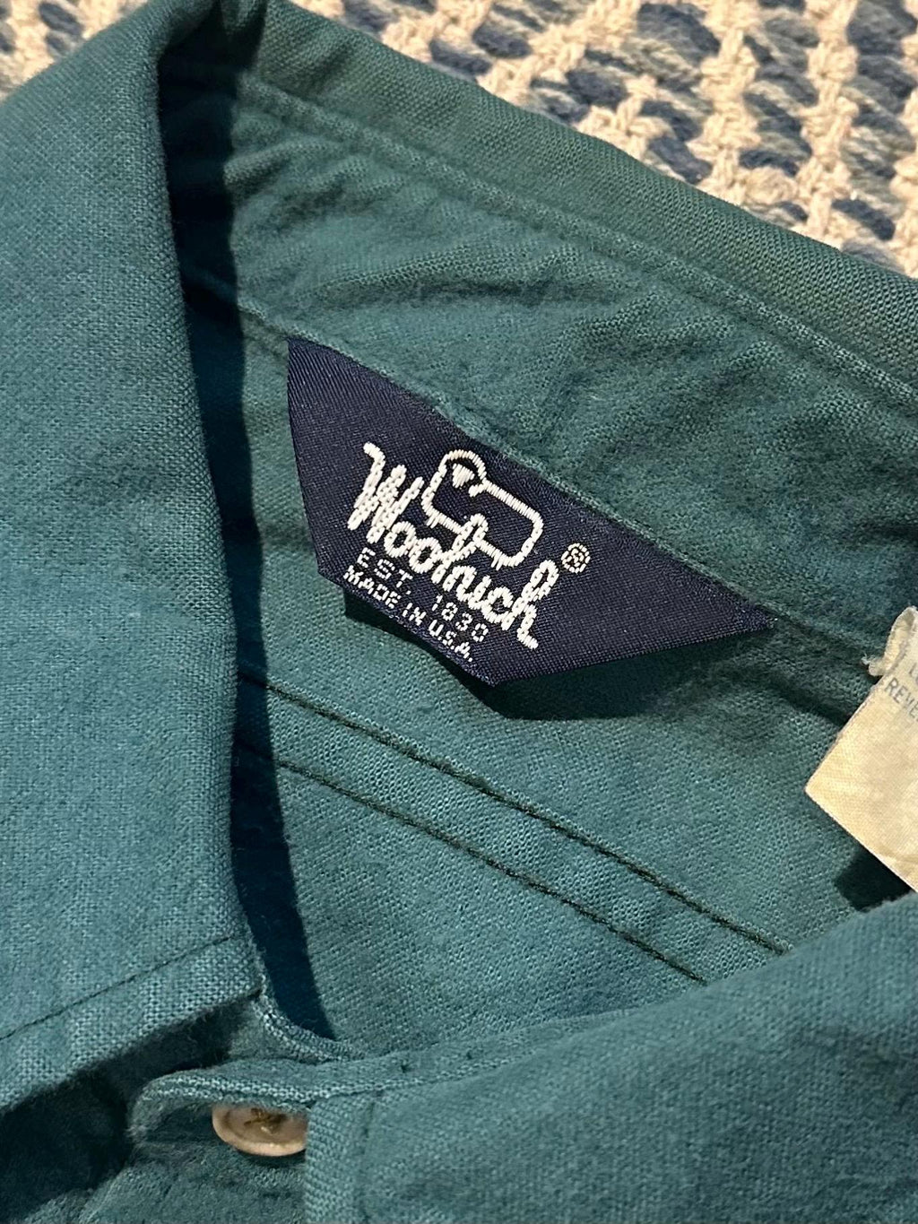 Vintage Circa 1980s WOOLRICH Teal Cotton Flannel Button Long Sleeve Shirt XL Made in USA