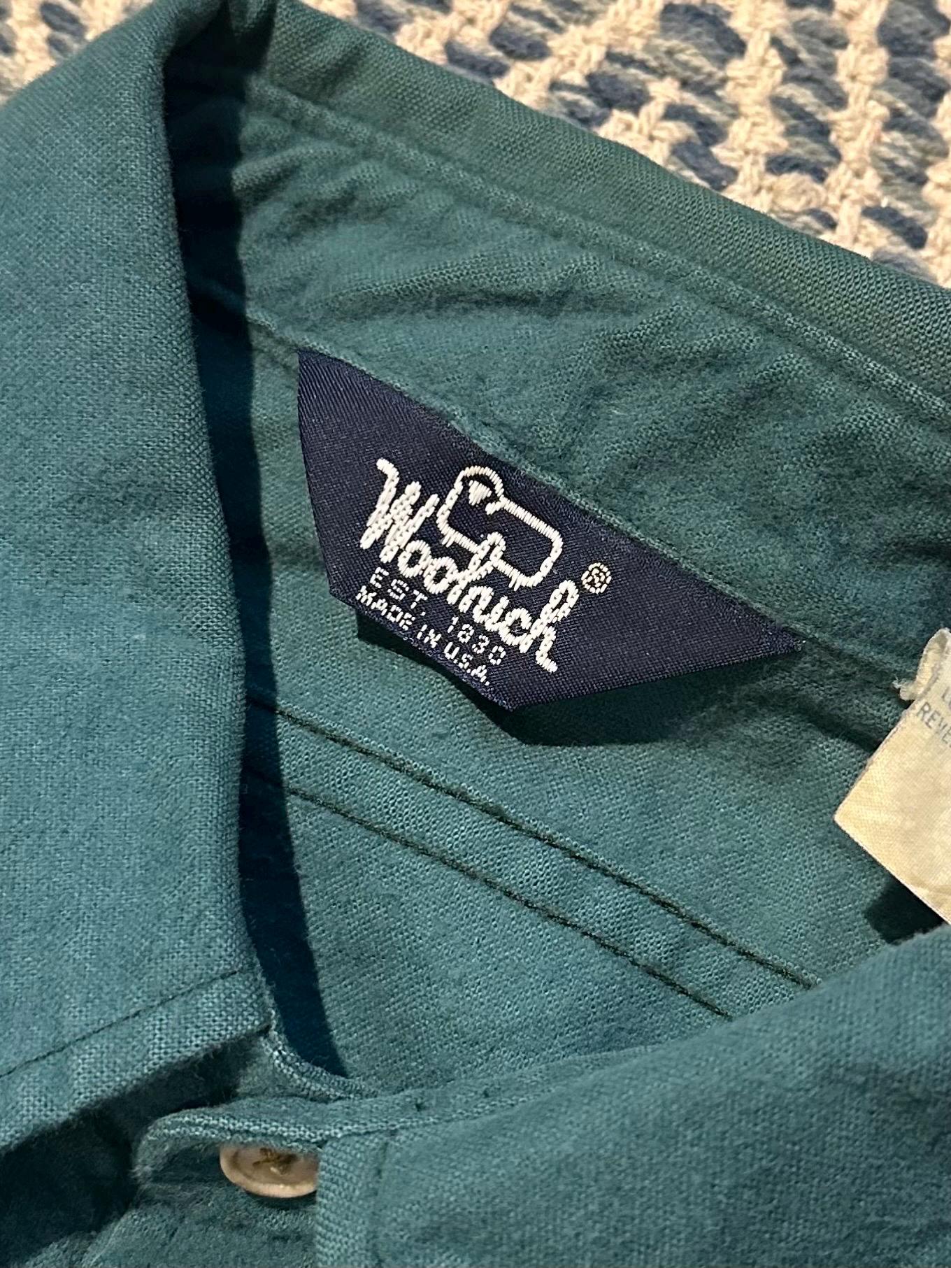 Vintage Circa 1980s WOOLRICH Teal Cotton Flannel Button Long Sleeve Shirt XL Made in USA