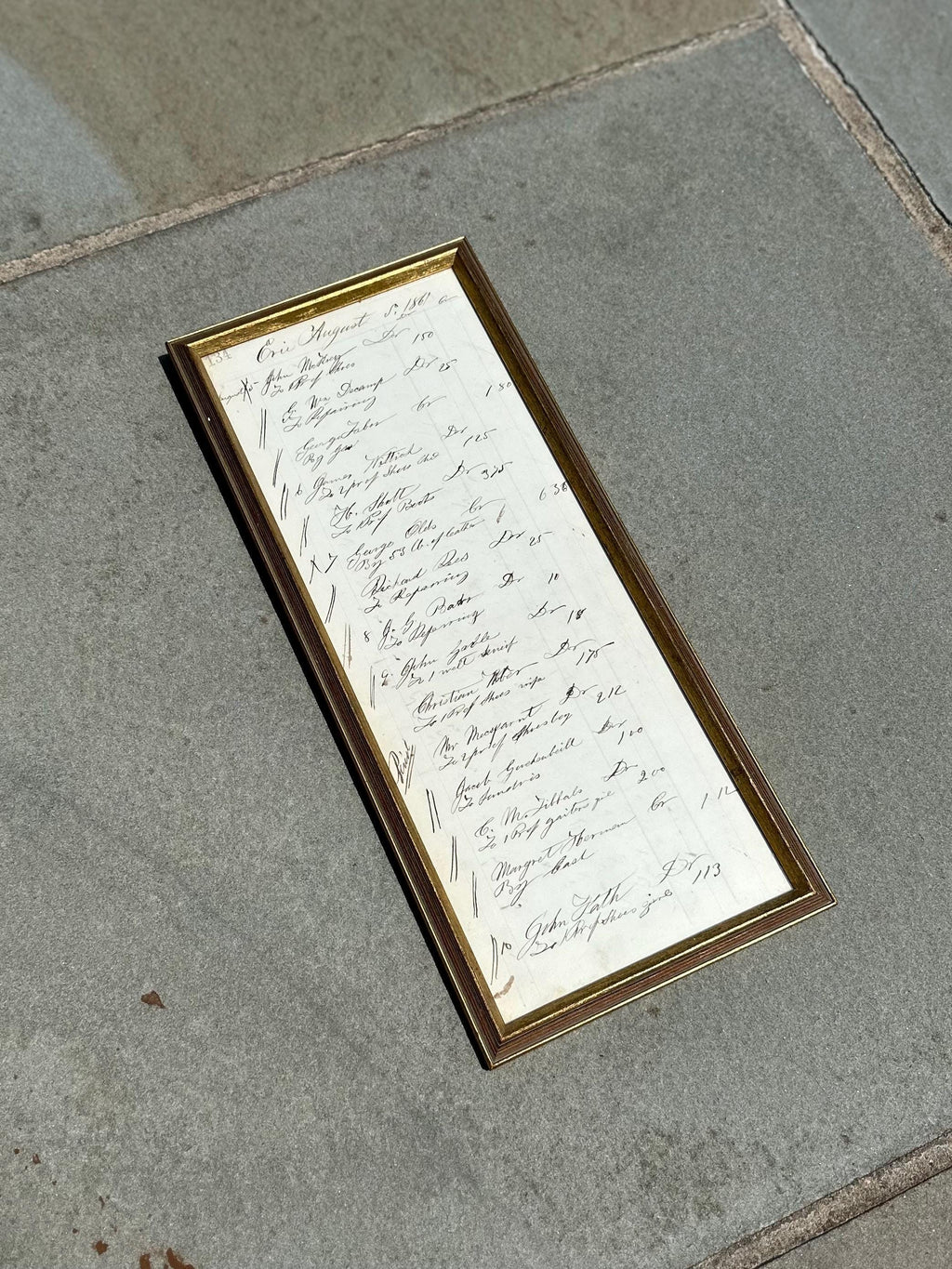 Vintage Framed 19th Century Store Sales Ledger Dated August 1861 Antique Ephemera 16x7