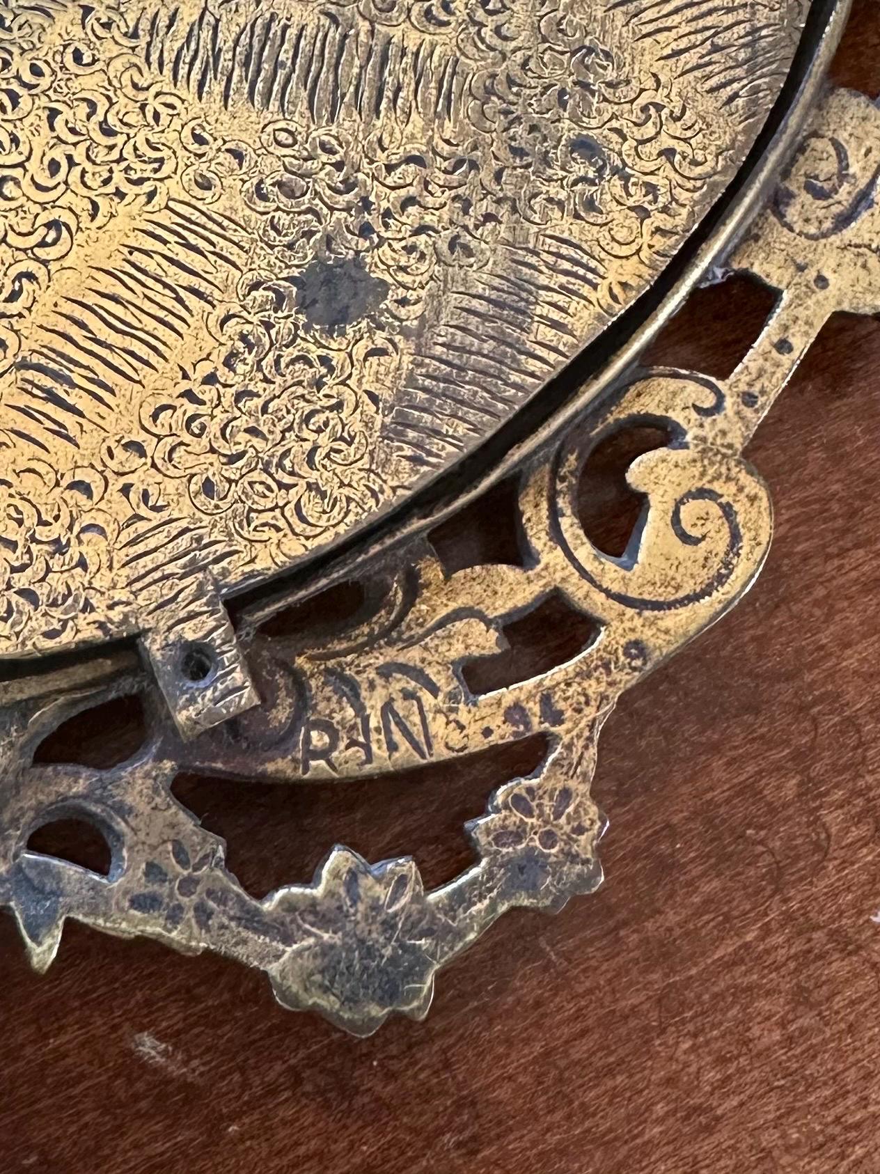 RARE 19th Century Antique Victorian Brass & Black Ebony Wood Beveled Glass Vanity Hand Mirror with Florals, Vines, and Lady Head Art Nouveau