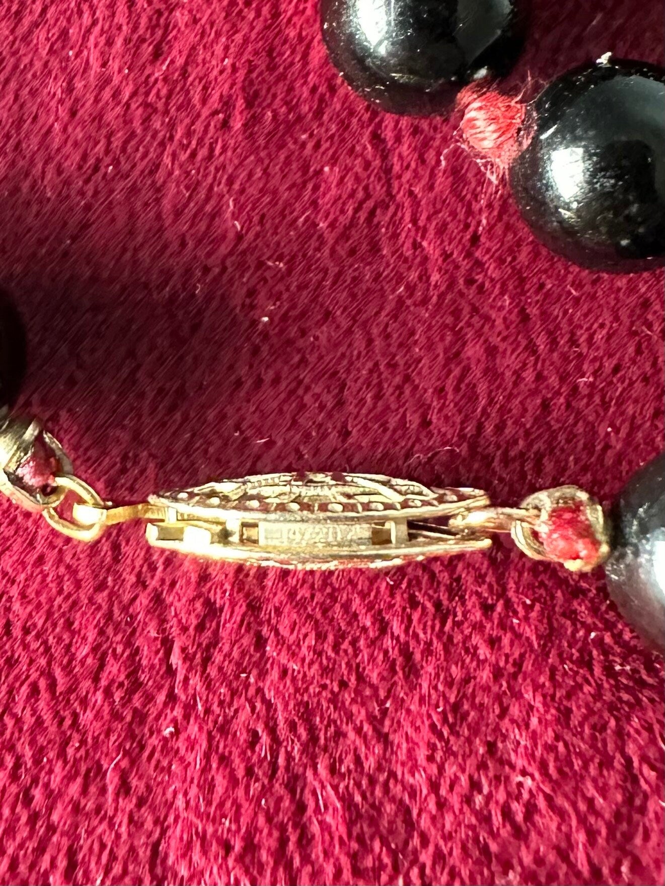 Vintage Genuine Black Onyx & Carnelian Beaded 1/20 14k GF Gold Filled Necklace Fish Hook Clasp