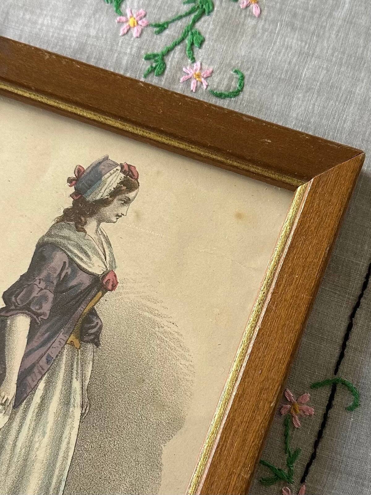 Antique 19th Century Period Fashion Print of German Peasant Girl or Woman 6x8