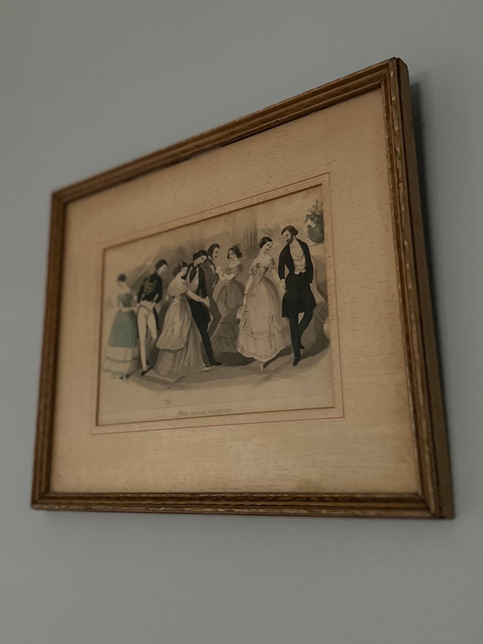 Vintage Framed & Matted Circa 19th Century Polka Fashions Victorian Dancing Lithograph Print Godey’s Lady’s Book