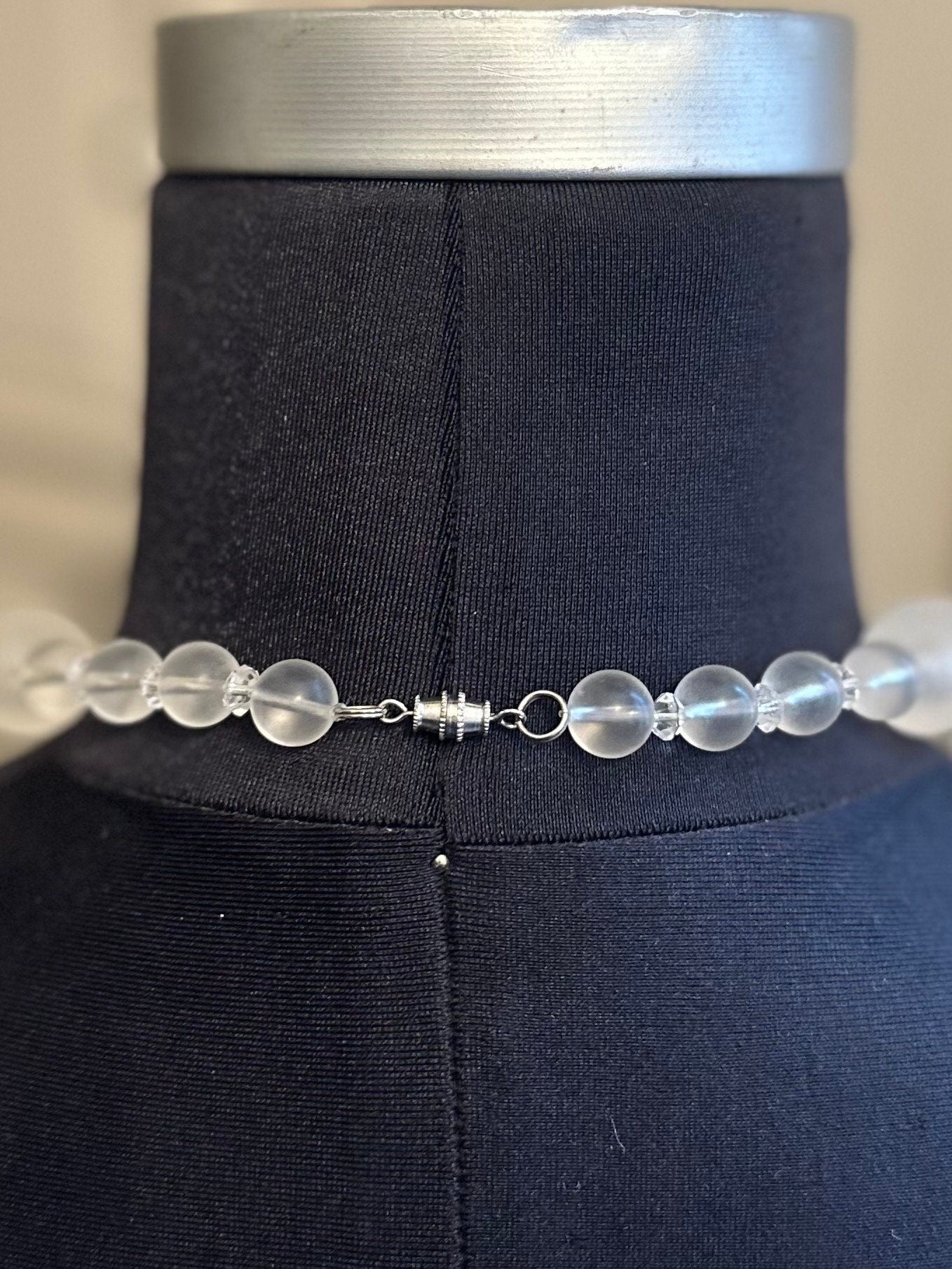 Rare Vintage 1950s Clear & Frosted Graduated Lucite and Faceted Lucite Cone Beaded Collar Necklace | Avant Garde Couture Statement Jewelry