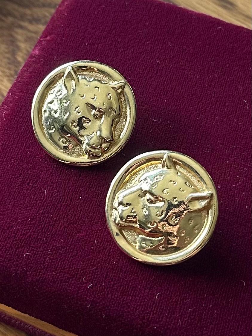 Vintage 1980s 1990s Gold Tone Large Leopard Cheetah Pierced Statement Earrings