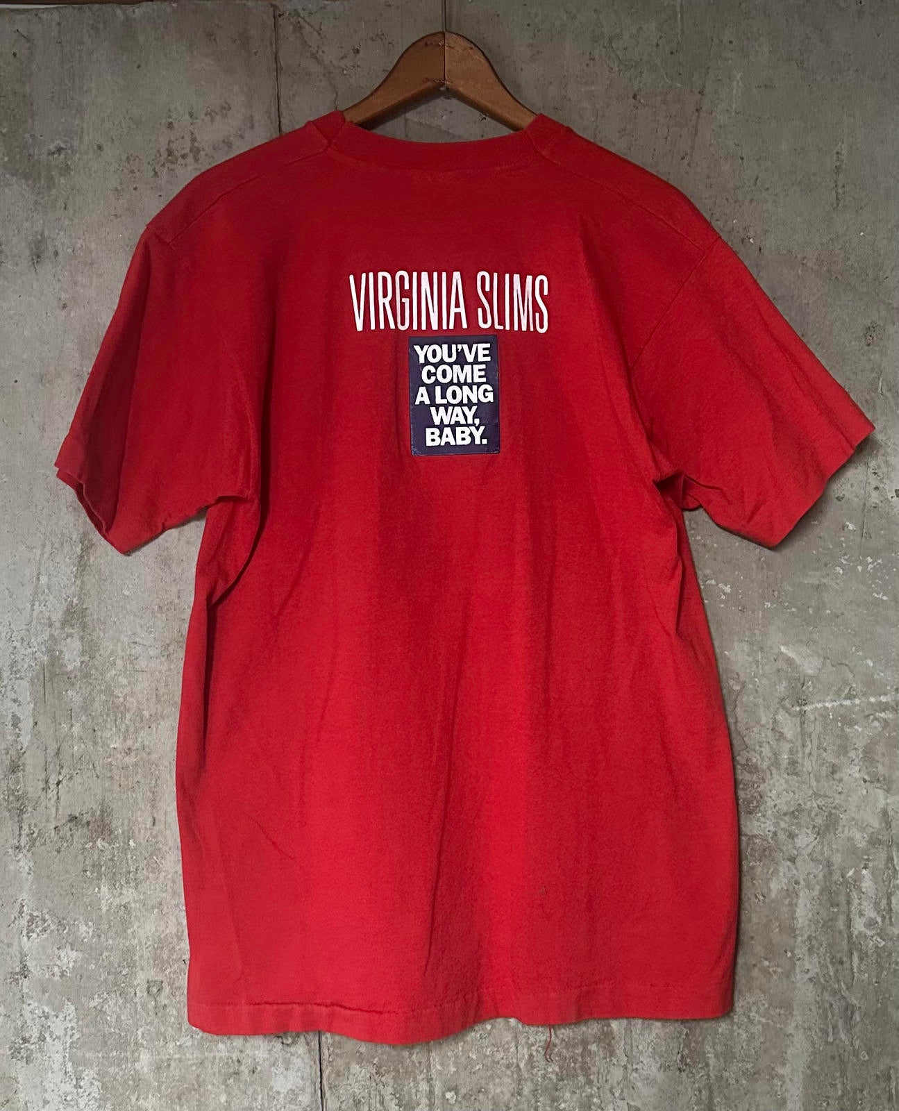 1990s Virginia Slims Give a Man an Inch Red Single Stitch Tee
