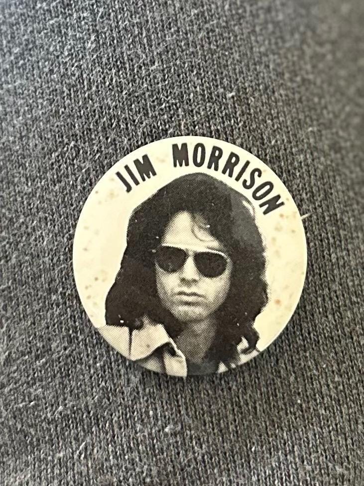 Vintage 1970s Jim Morrison The Doors Button Pin Badge Pinback B&W