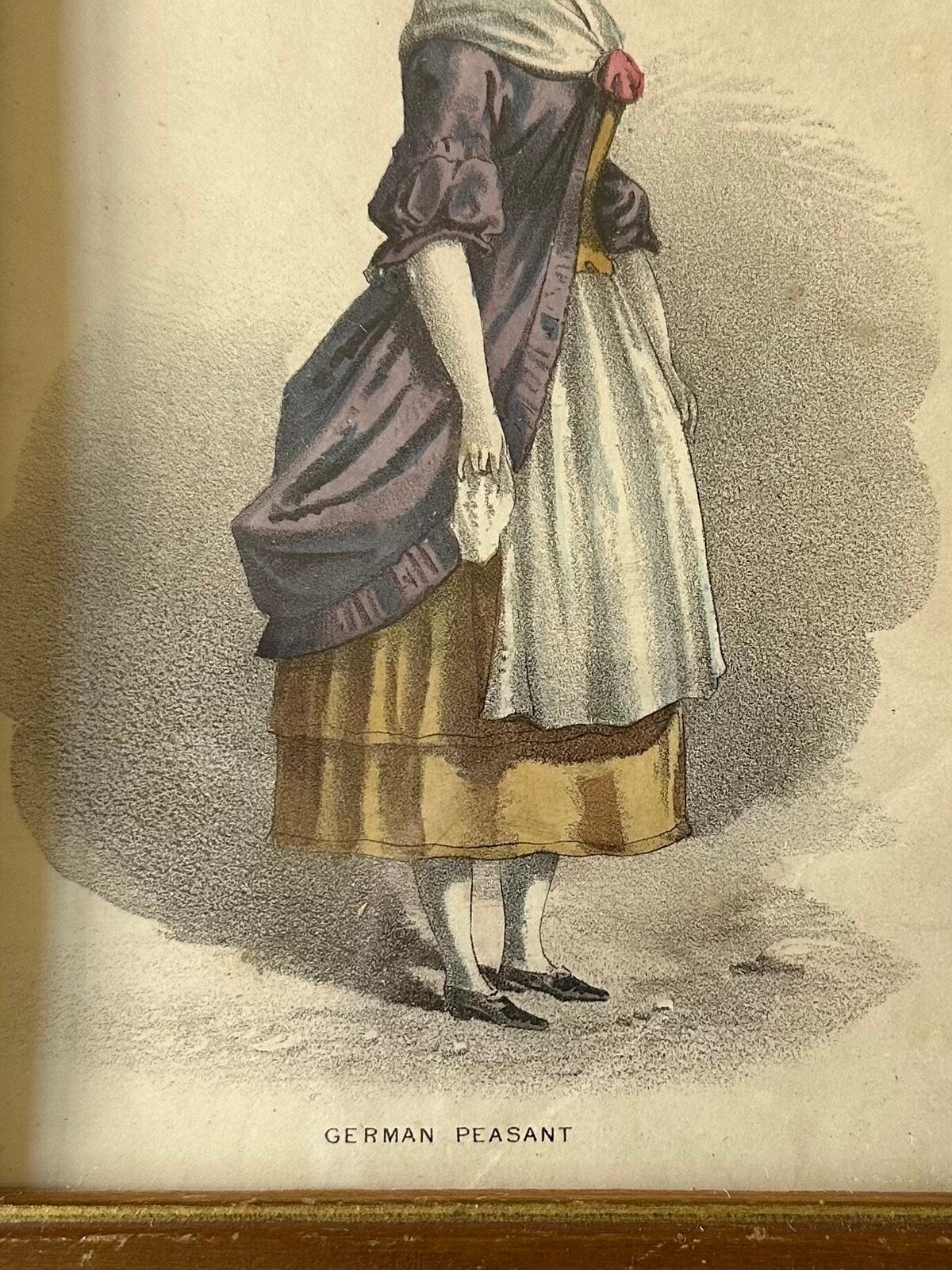 Antique 19th Century Period Fashion Print of German Peasant Girl or Woman 6x8