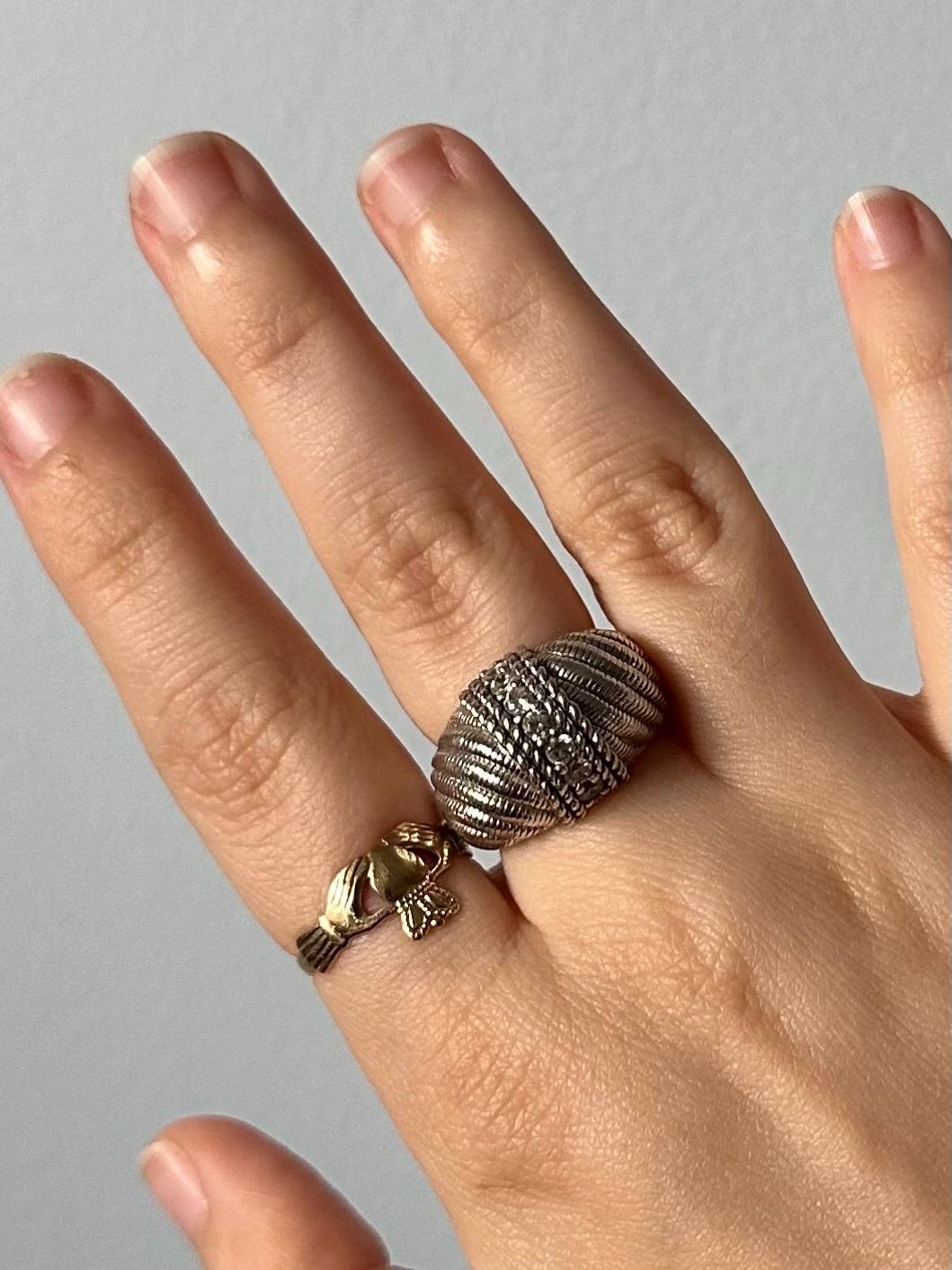 JUDITH RIPKA Sterling Silver Domed Swirl Cubic Zirconia Statement Ring Signed US Size 8