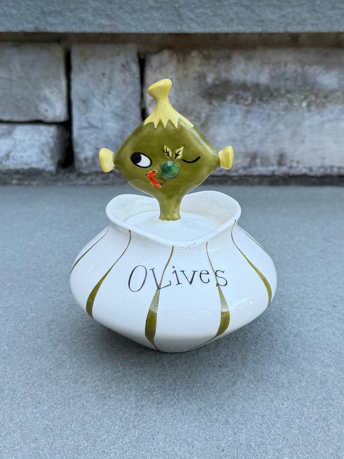 1958 Holt Howard Ceramic Olives Cocktail Condiment Jar Pixie Ware Japan